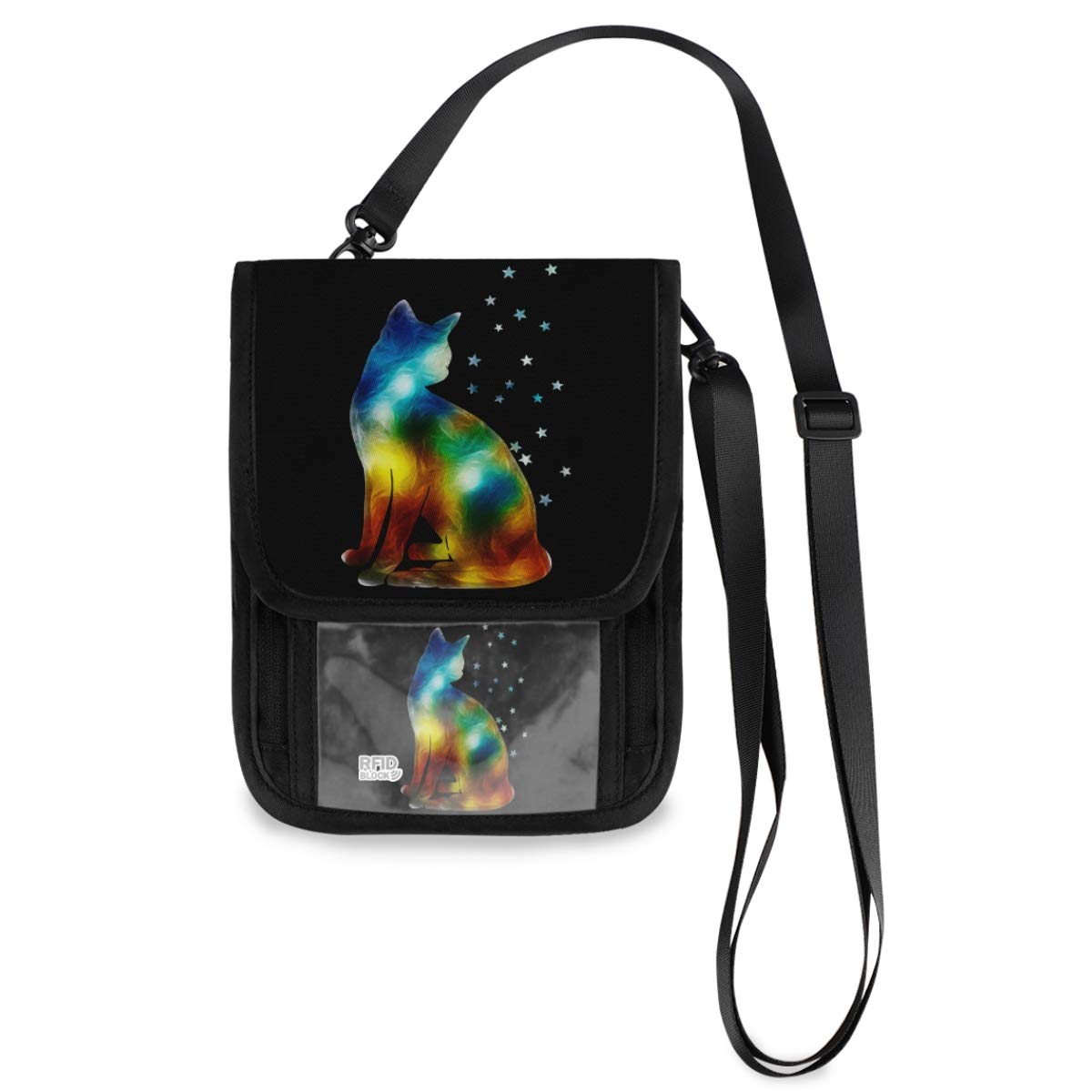 RFID Blocking Travel Neck Pouch - Space Cat Milky Way Passport Holder for Women & Men | Secure Document Organizer for Airports, Hiking & International Trips