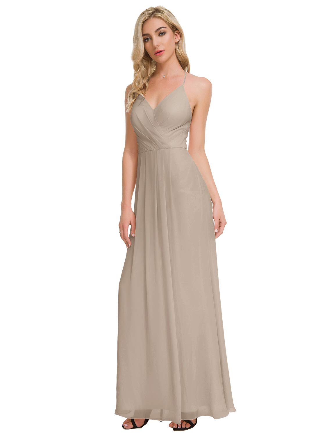 ALICEPUB Women's Backless Spaghetti Strap Chiffon Bridesmaid Dress - Long Formal Evening Gown for Weddings, Parties & Special Occasions