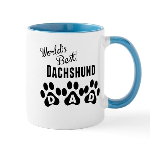 White/Blue Inside - Worlds Best Dachshund Dad Mugs