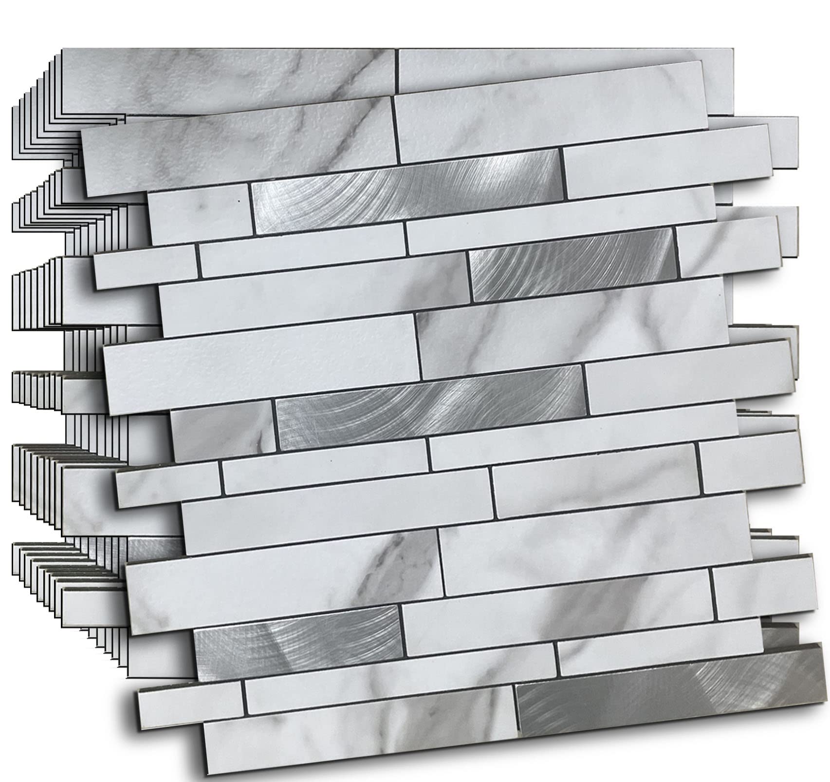 Weimeisc 10 Sheets Peel and Stick Backsplash Tile - Self-Adhesive Mosaic Wall Tile for Kitchen, Bathroom, Fireplace & Laundry Room - Easy to Install Waterproof Sticker (11.25