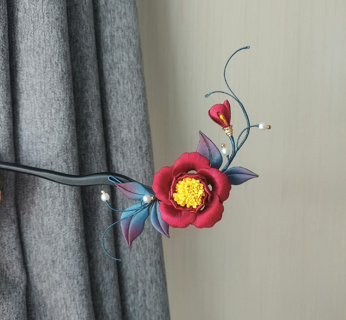 Peony Silk Hairpin - Handcrafted Floral Hair Clip for Women | Elegant Hair Accessory for Weddings, Parties & Special Occasions