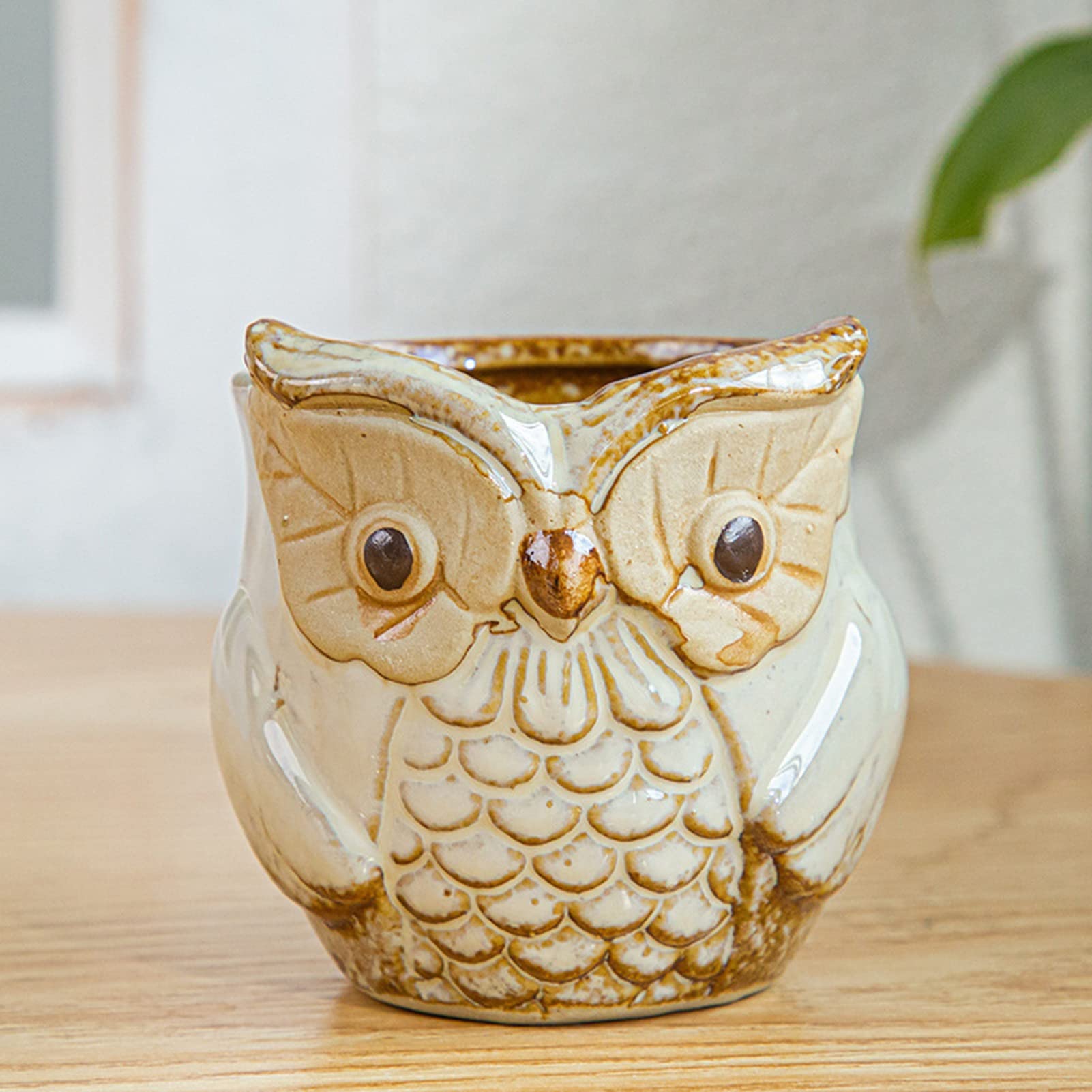 Ceramic Cartoon Owl Succulent Planter with Drainage Hole - Cute Decorative Flower Pot for Indoor & Outdoor Plants, Home Office Desk Decor - Perfect for Succulents, Cacti, and Small Houseplants