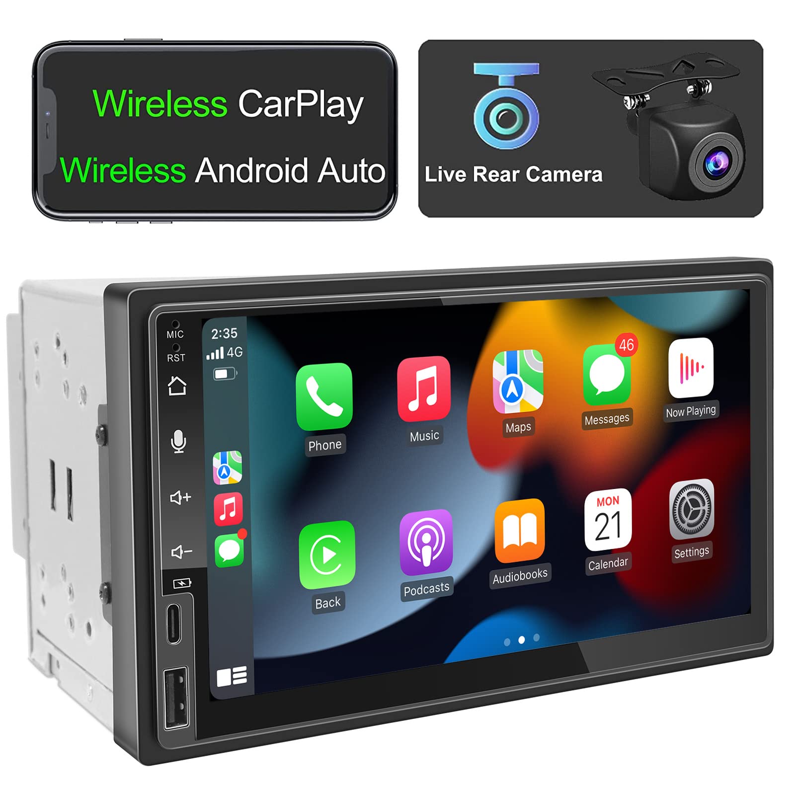 IYING 7 Inch Wireless CarPlay & Android Auto Double Din Car Stereo with Backup Camera - Bluetooth, AM/FM, AirPlay, MP5 Player - Universal In-Dash Receiver for Cars, SUVs & Trucks - Perfect for Commuting, Road Trips & Hands-Free Driving
