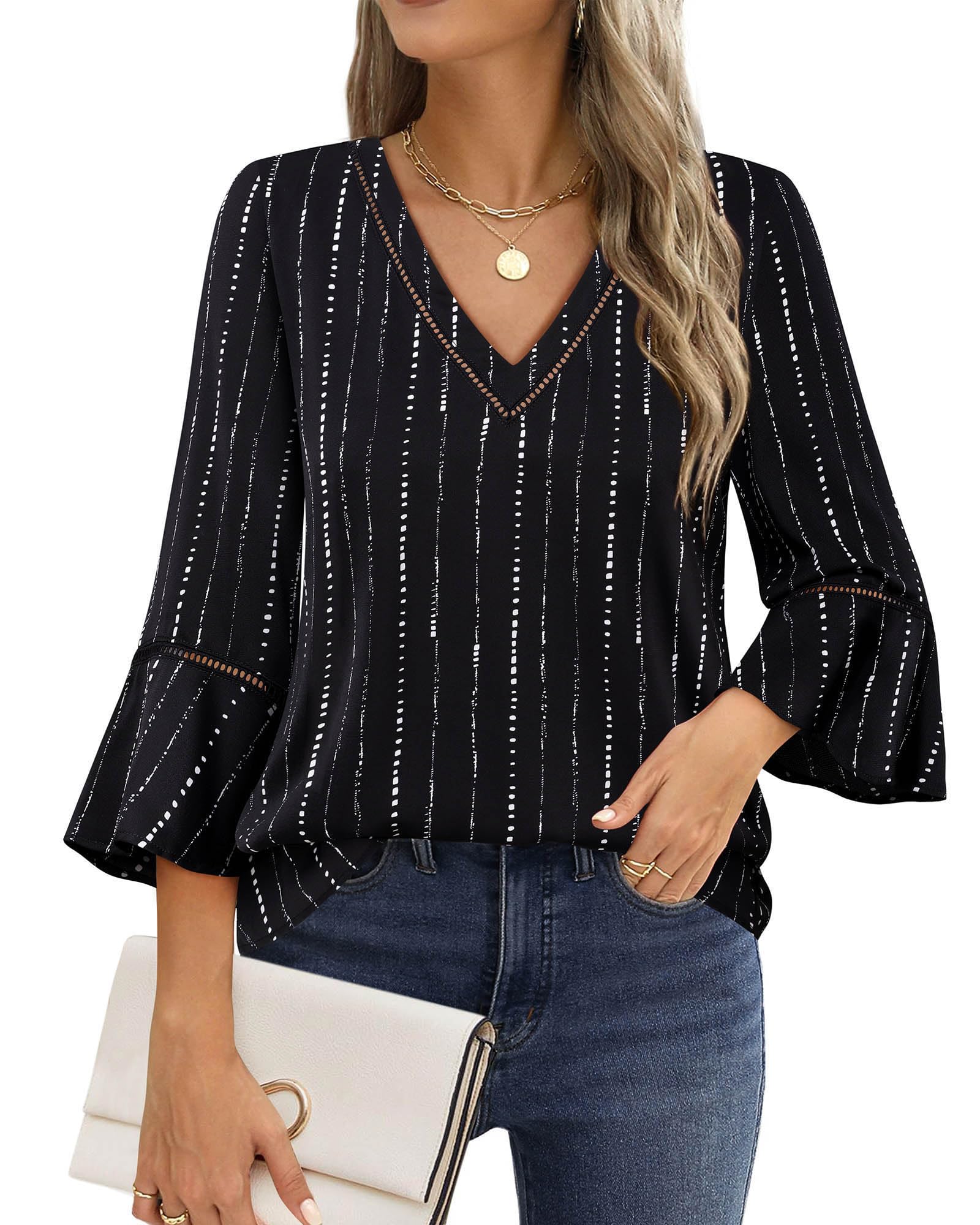 Timeson Women's Business Casual Blouses - 3/4 Sleeve Office Shirts for Work, Professional Dressy Tops - Perfect for Business Meetings, Office Wear & Corporate Events