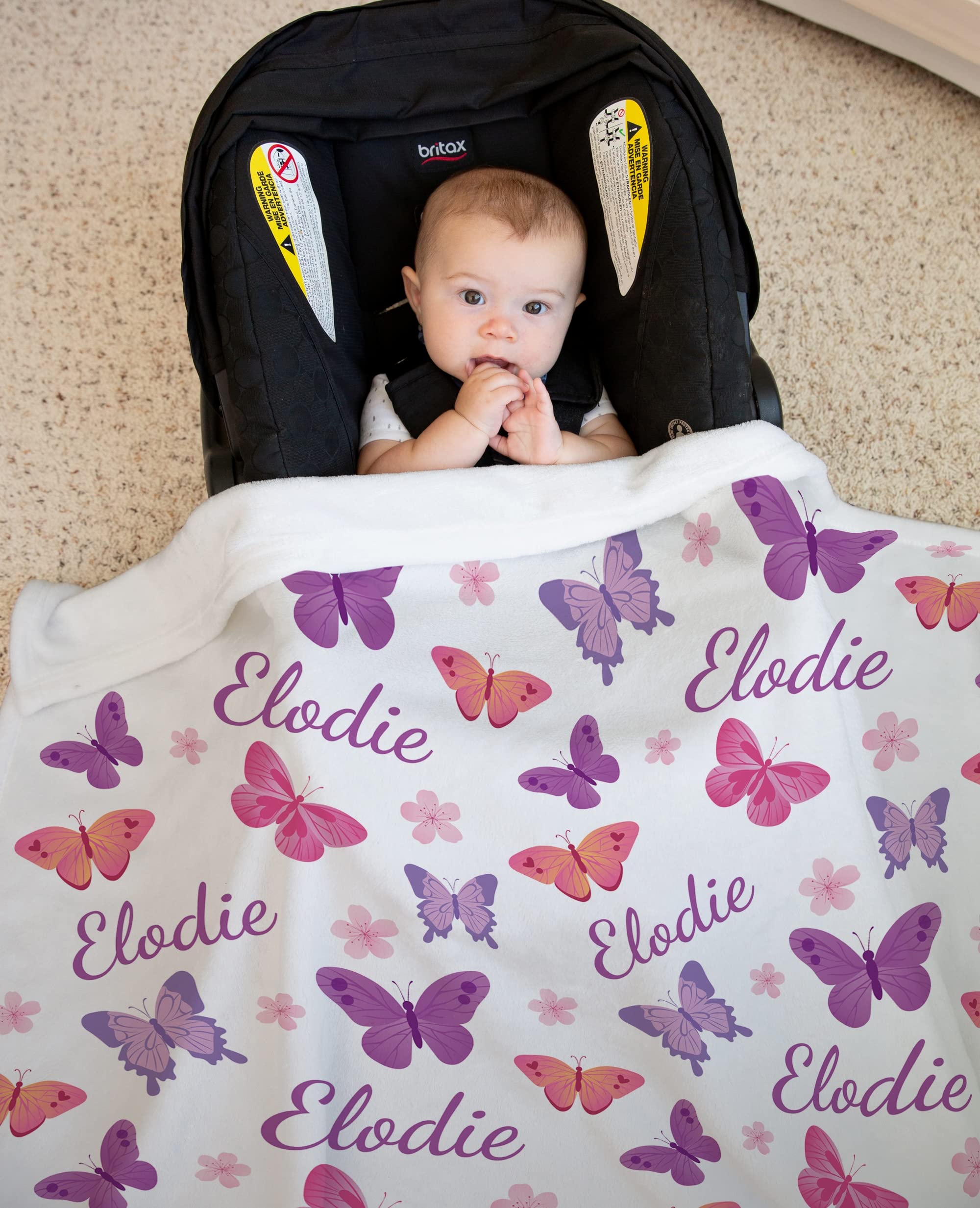Personalized Baby Blankets for Girls with Name & Purple Butterflies - Custom Embroidered Blanket Gift for Newborn, Infant, Toddler - Perfect for Baby Shower, Birthday, Christmas Presents - Soft Nursery Blanket for Crib, Stroller & Snuggling