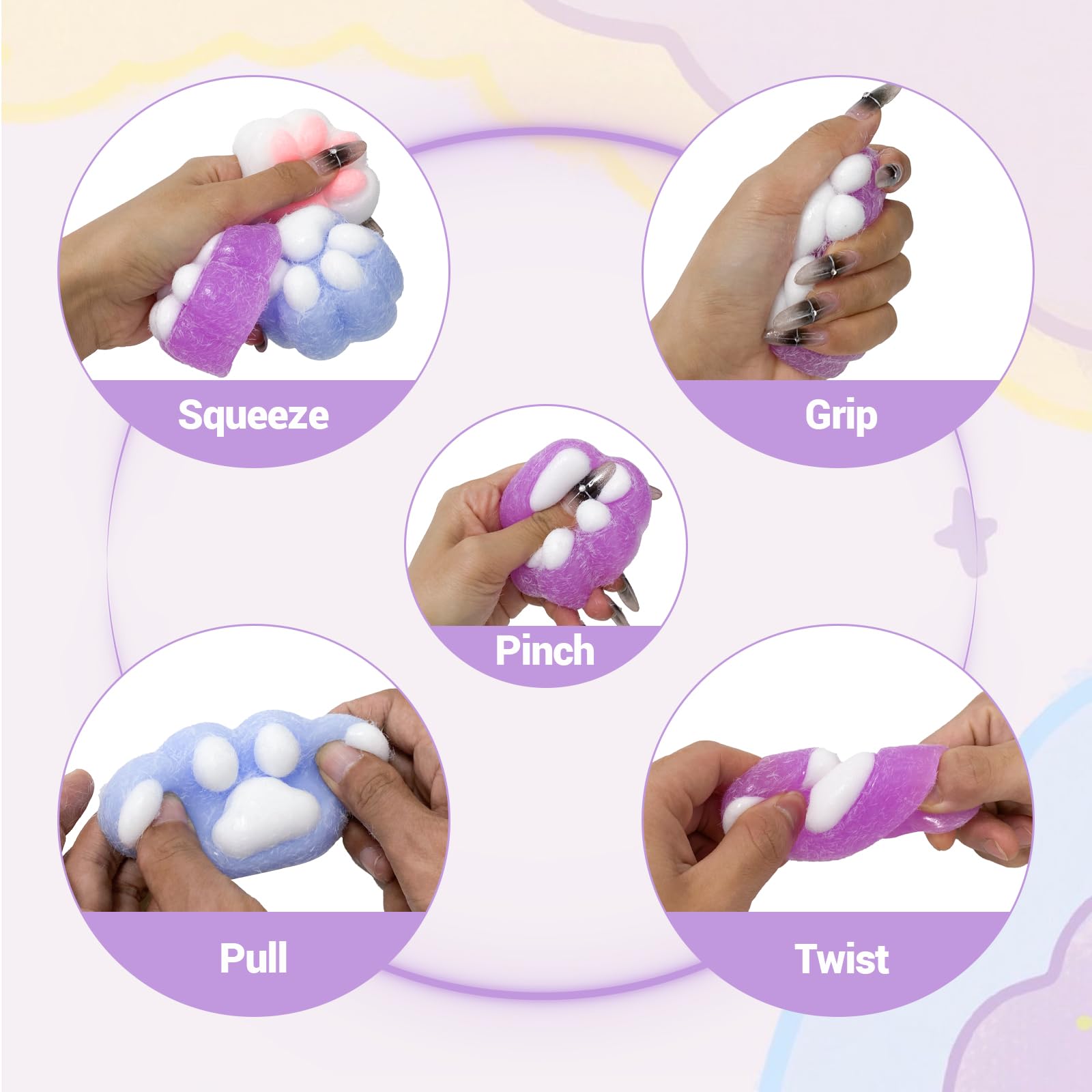 3Pcs Cute Taba Squishy Cat Paws Sensory Toys - Kawaii Mochi Squishies for Stress Relief, Fidget Toys for Kids & Adults - Perfect for Anxiety Relief, Classroom Focus and Sensory Play