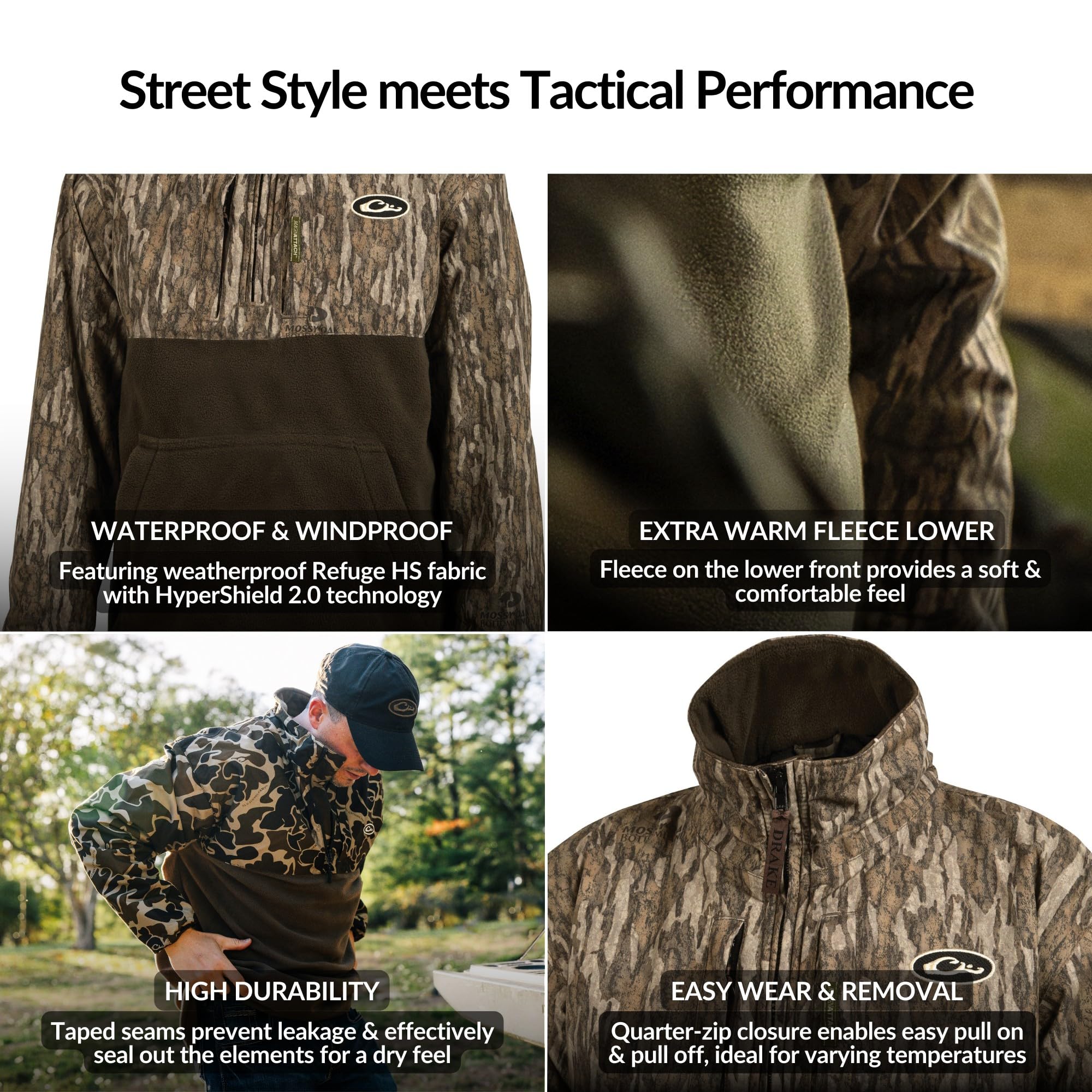 Drake Waterfowl Boys' Youth MST Eqwader 1/4 Zip Fleece Hunting Jacket - Warm & Waterproof Outdoor Gear for Duck Hunting & Cold Weather Adventures