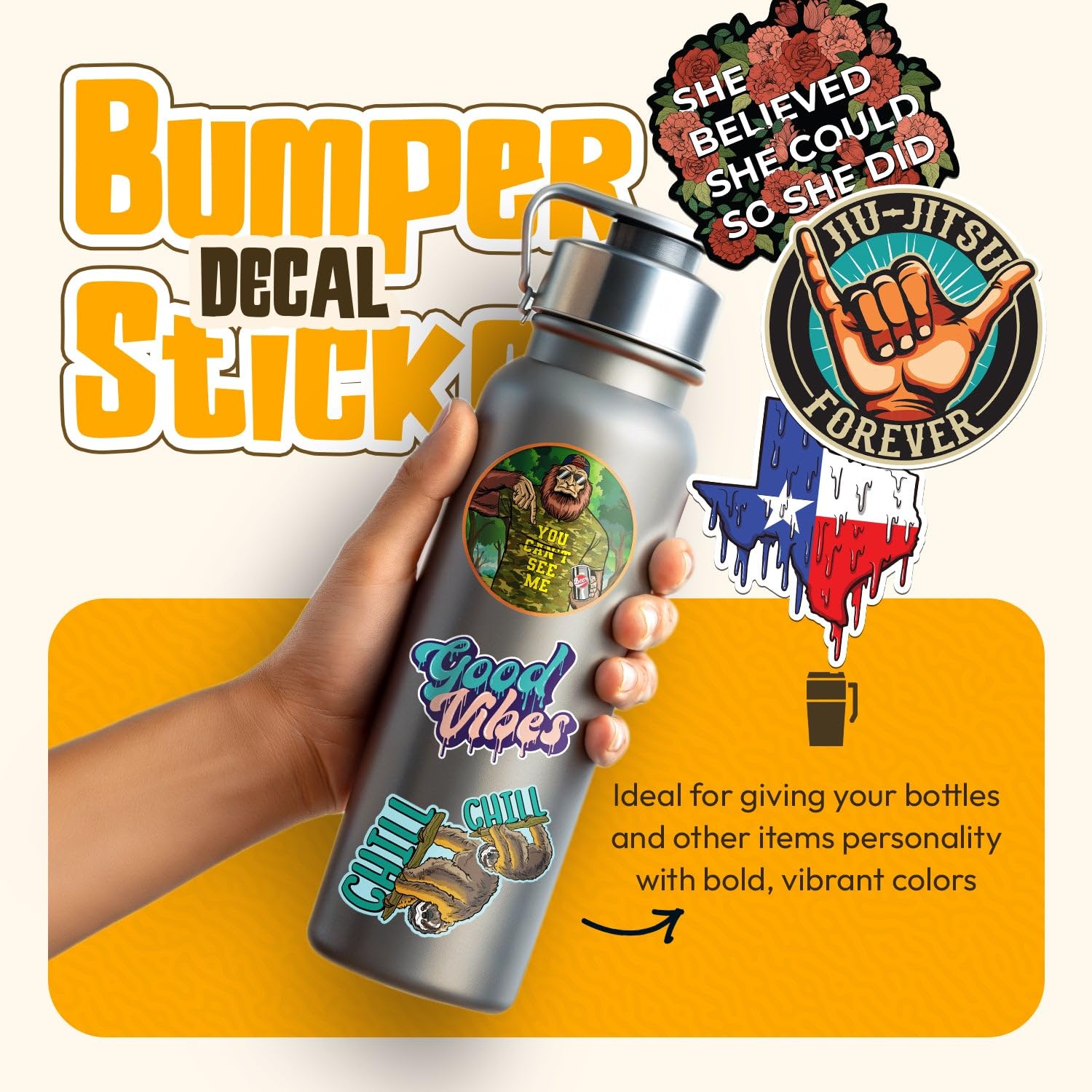 Texas State Bumper Sticker Decal Bundle - 5 Pack for Cars, Mugs, Laptops, Coolers & Tumblers (3
