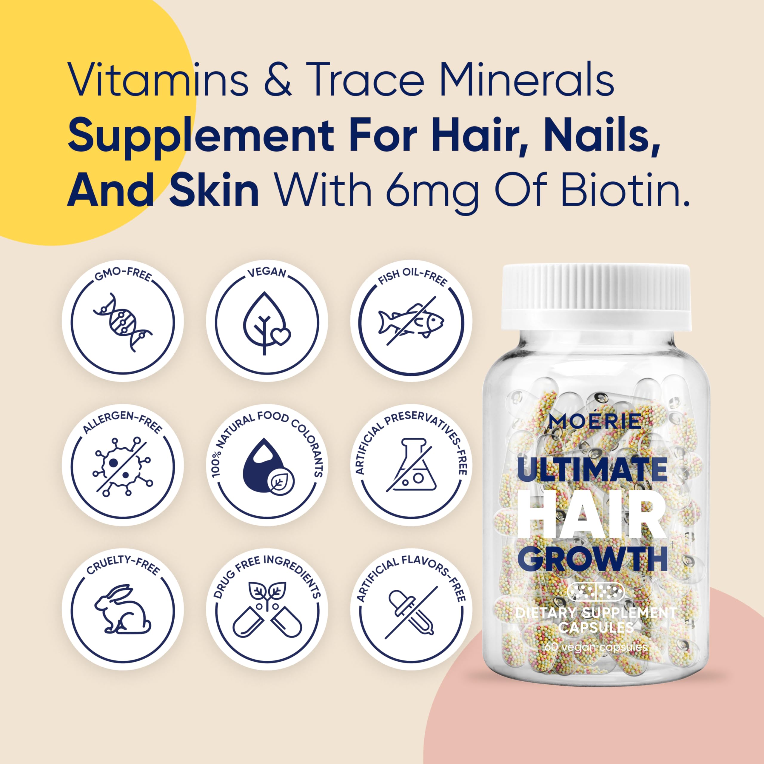 Moerie Hair Growth Supplement for Women & Men - Biotin, Q10 & Minerals for Thicker, Fuller Hair & Hair Loss Treatment - Advanced Beadlet Delivery System - 120 Pills - Perfect for Daily Hair Care & Scalp Health Routine
