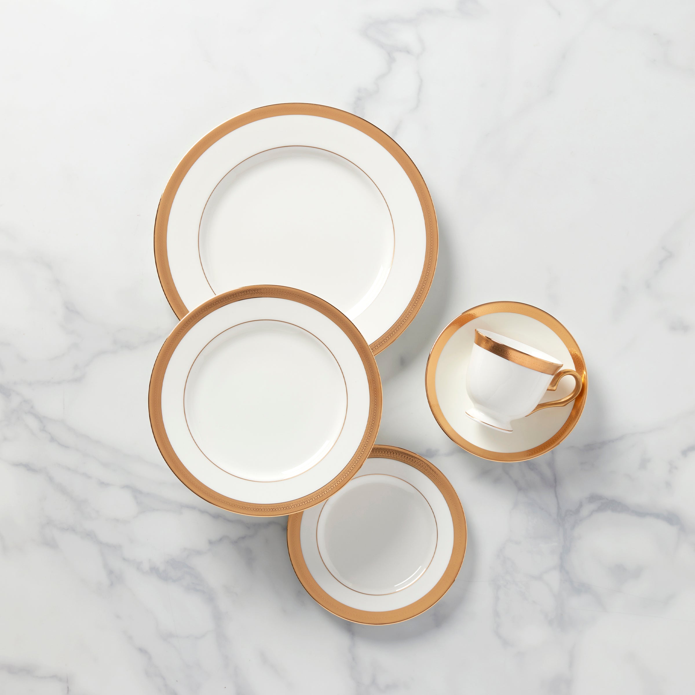 Lowell White 5-Piece Dinner Plate Set - Elegant Porcelain Tableware for Formal Dining, Casual Meals & Entertaining Guests