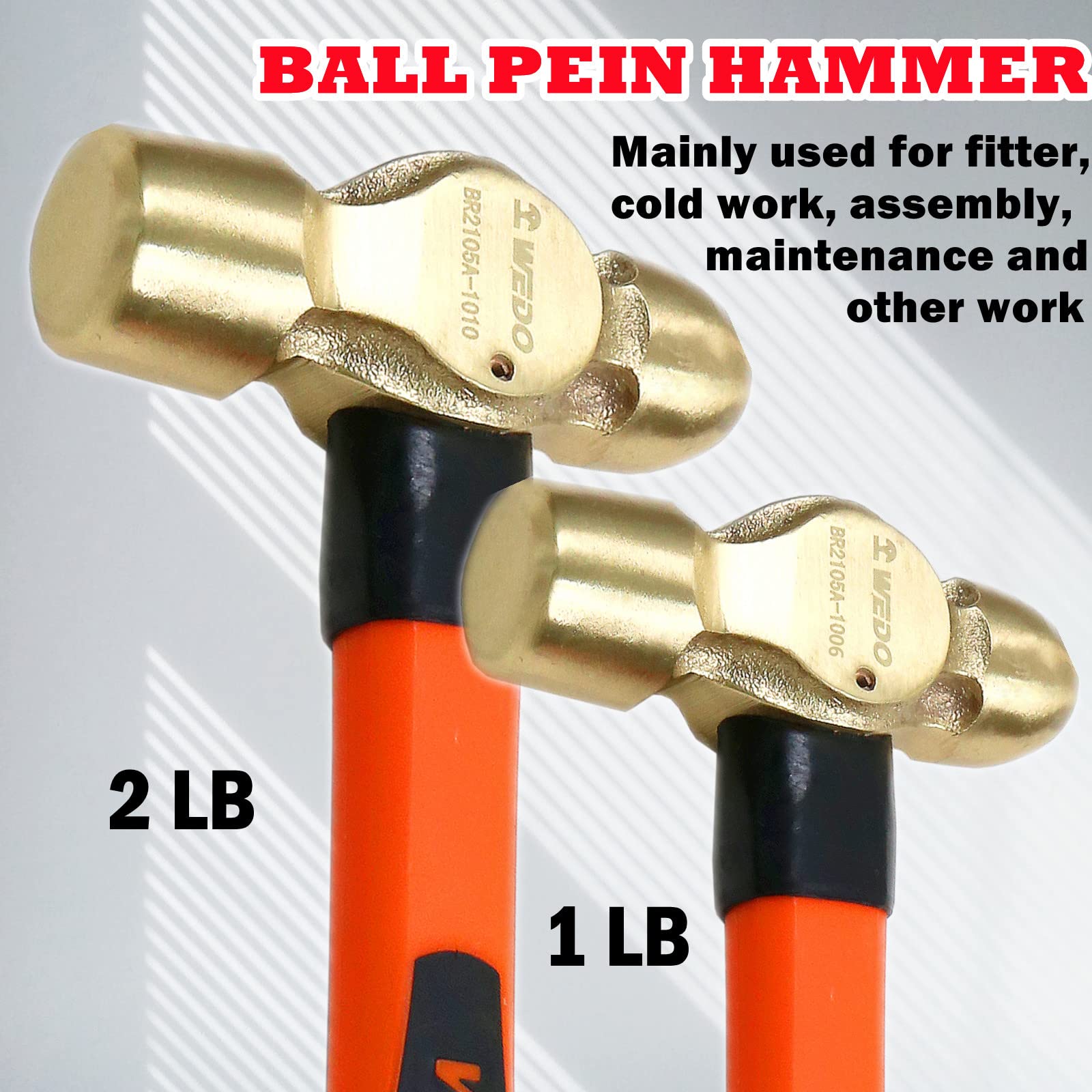 WEDO 5-Piece Hammer Set - 3lb Sledge Hammer, 1.5lb Drum Hammer, 1lb & 2lb Ball Pein Hammer, 0.7lb Scaling Hammer with Durable Fiberglass Handle - Perfect for Construction, Woodworking, Metalworking, and DIY Home Projects