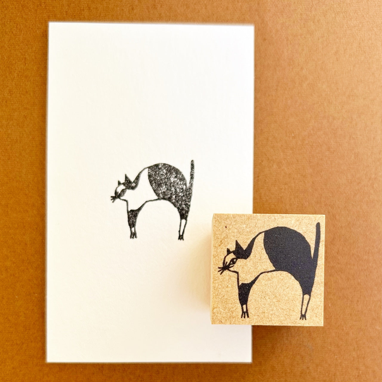 Kinotorico Wooden Rubber Stamp - Bicolor Cat Design for DIY Crafts, Scrapbooking & Card Making | Handmade Stamps for Art Projects & Stationery
