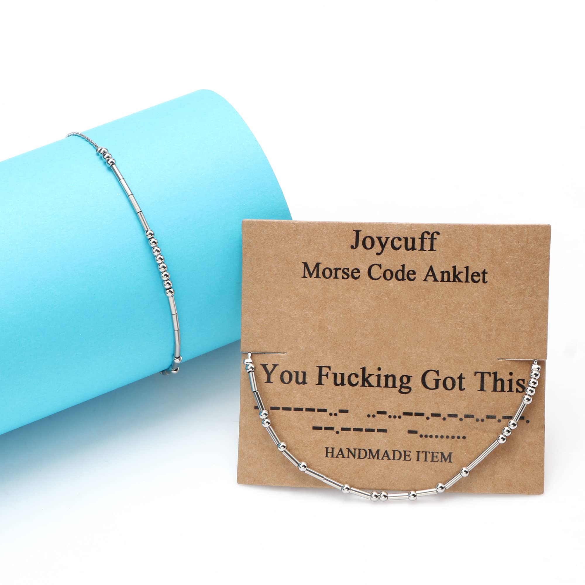 JoycuFF Morse Code Ankle Bracelet for Women - Adjustable Silver Anklet Jewelry, Unique Birthday Gift for Her - Perfect for Everyday Wear, Date Nights & Special Occasions