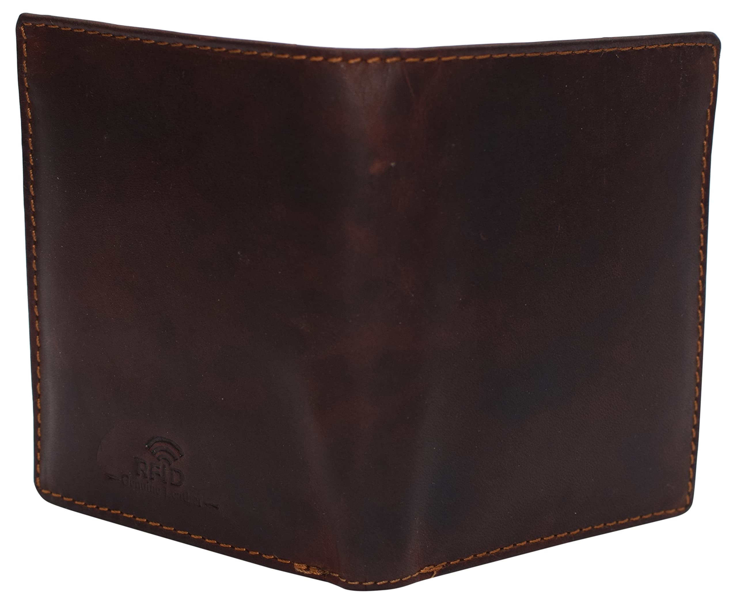 Genuine Vintage Leather RFID Wallet for Men - Bifold & Trifold Design with Snap Closure & 2 ID Windows - Large Capacity Card Holder (Vintage Brown) | Perfect for Everyday Use, Travel & Business