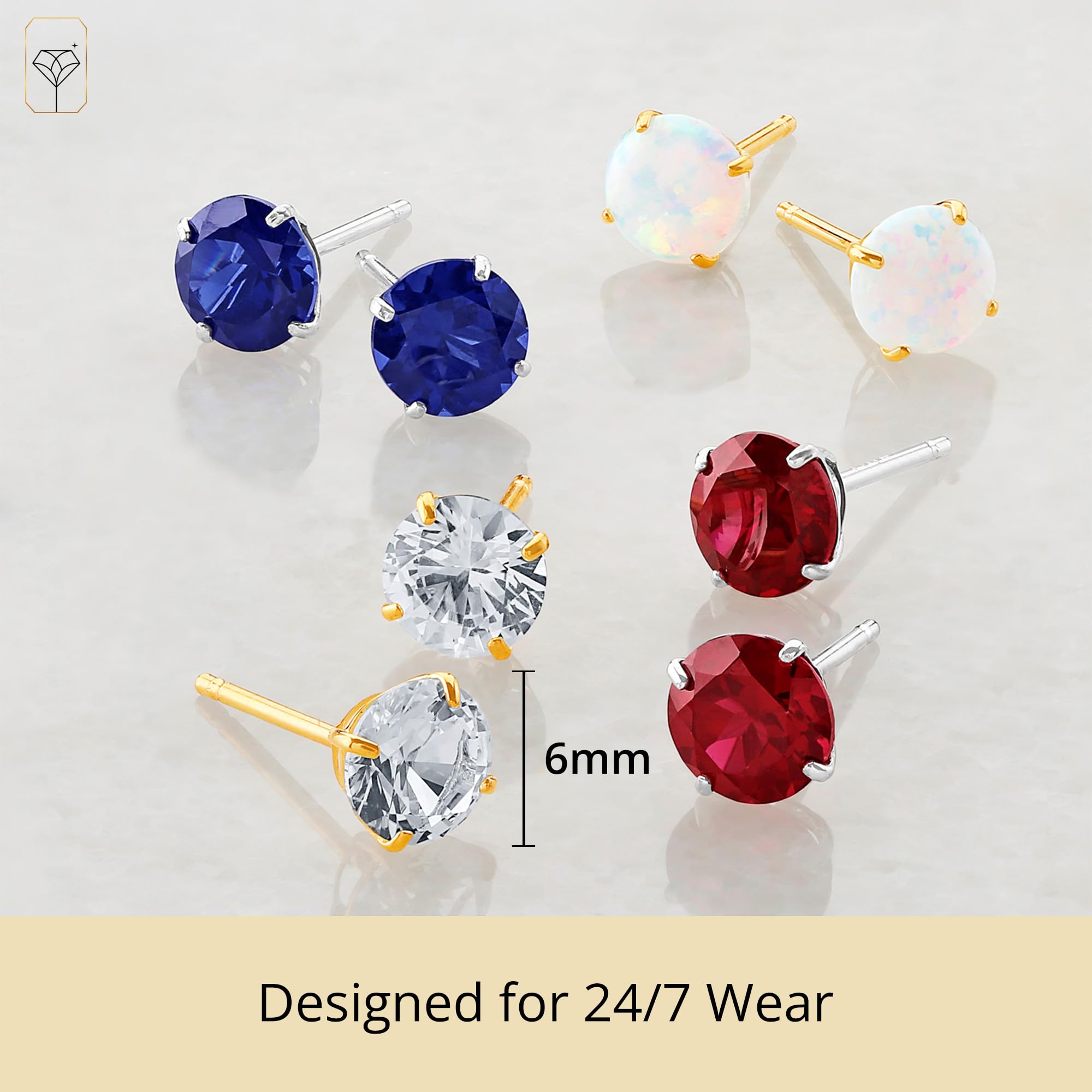 MAX & STONE 14k Gold Round Stud Gemstone Earrings - 6mm Genuine Birthstone Earrings for Women | Hypoallergenic, Perfect Gift for Birthday, Anniversary & Everyday Wear