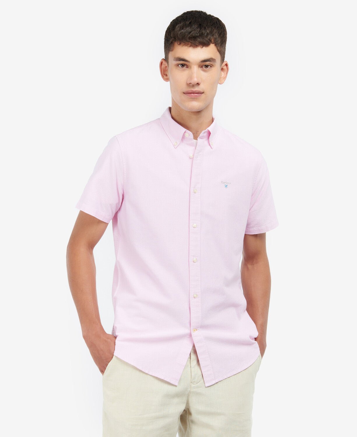 BARBOUR Oxford Short Sleeve Tailored Cotton Shirt for Men - Classic Pink Casual Button Down Shirt for Office, Summer & Outdoor Wear