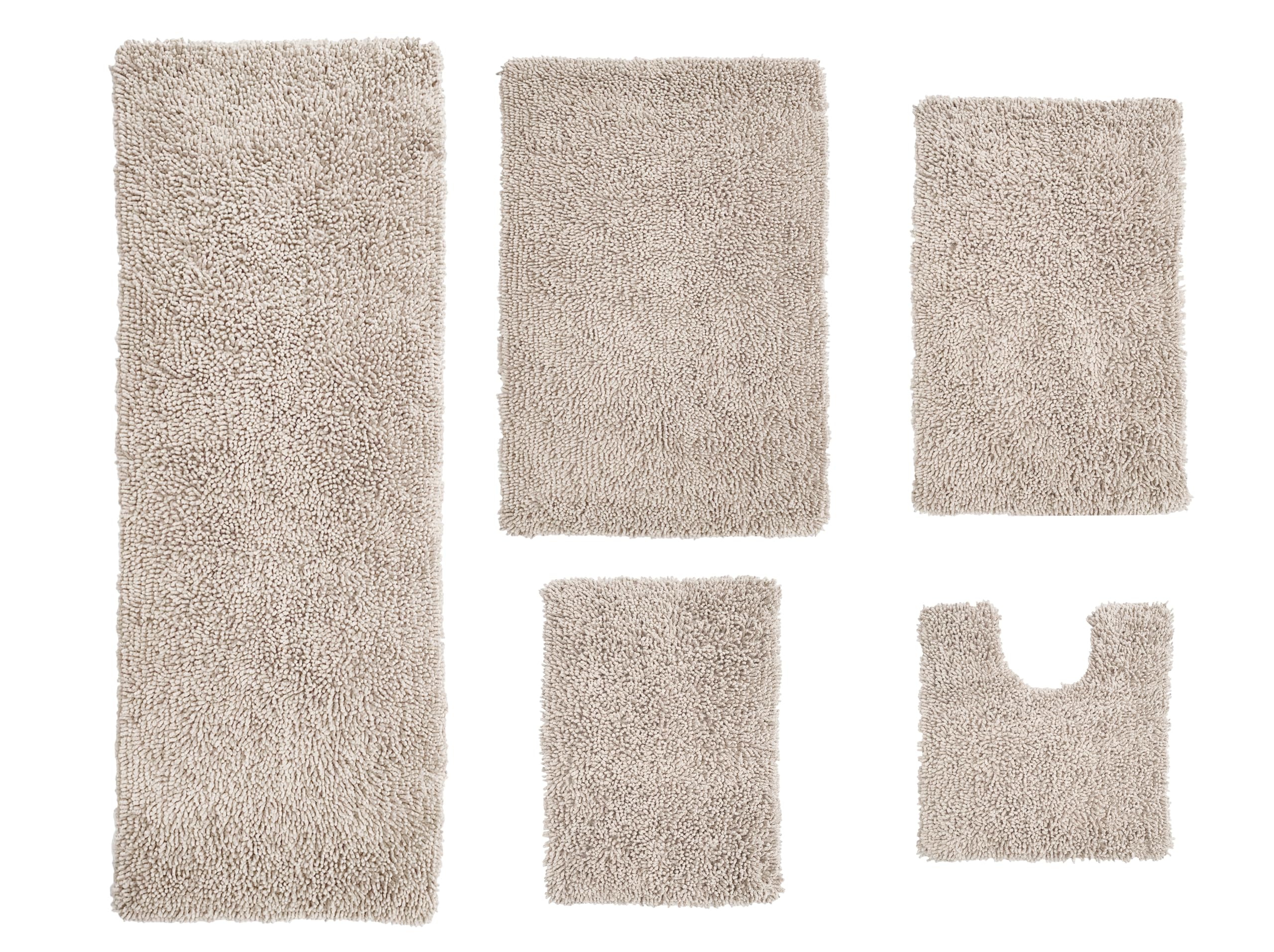 Home Weavers Fantasia 100% Cotton 5-Piece Bath Rug Set - Ultra Soft, Absorbent & Washable Non-Slip Bath Mats for Bathroom & Kitchen Floor - Includes Contour Mat in Ivory | Perfect for Cozy Bathrooms & Modern Kitchens