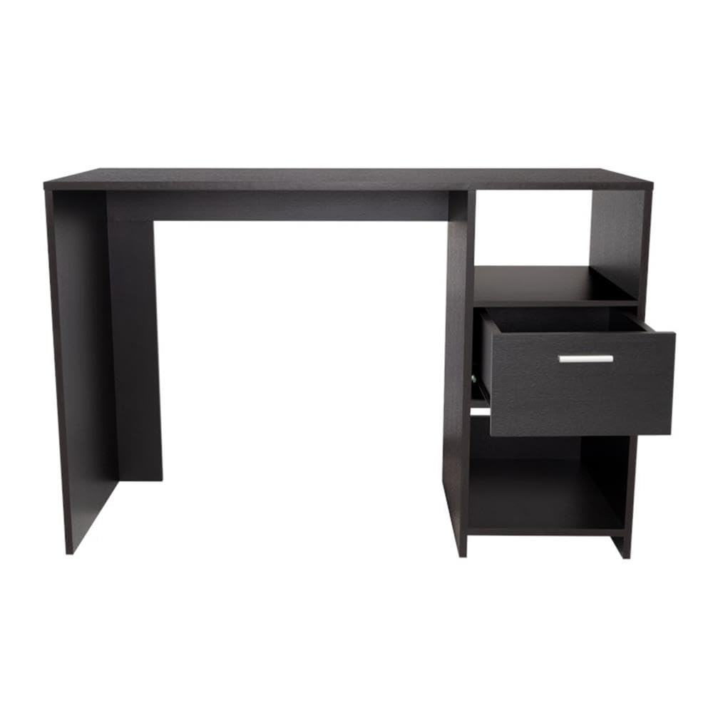 Arlington Black Computer Desk with Drawer & 2 Open Shelves - Home Office Desk with Sturdy Legs for Study, Work & Gaming | Compact Workstation for Small Spaces