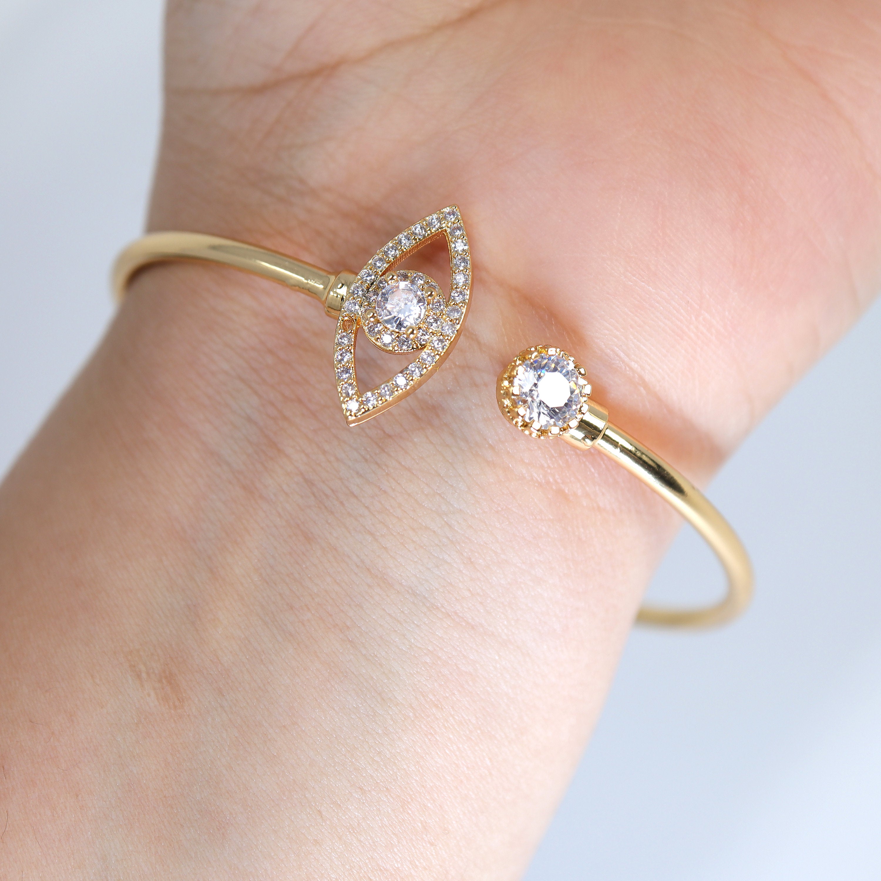 Elegant Cubic Zirconia Eye Cuff Bracelet - Bridesmaid Proposal Gift Box Set, 