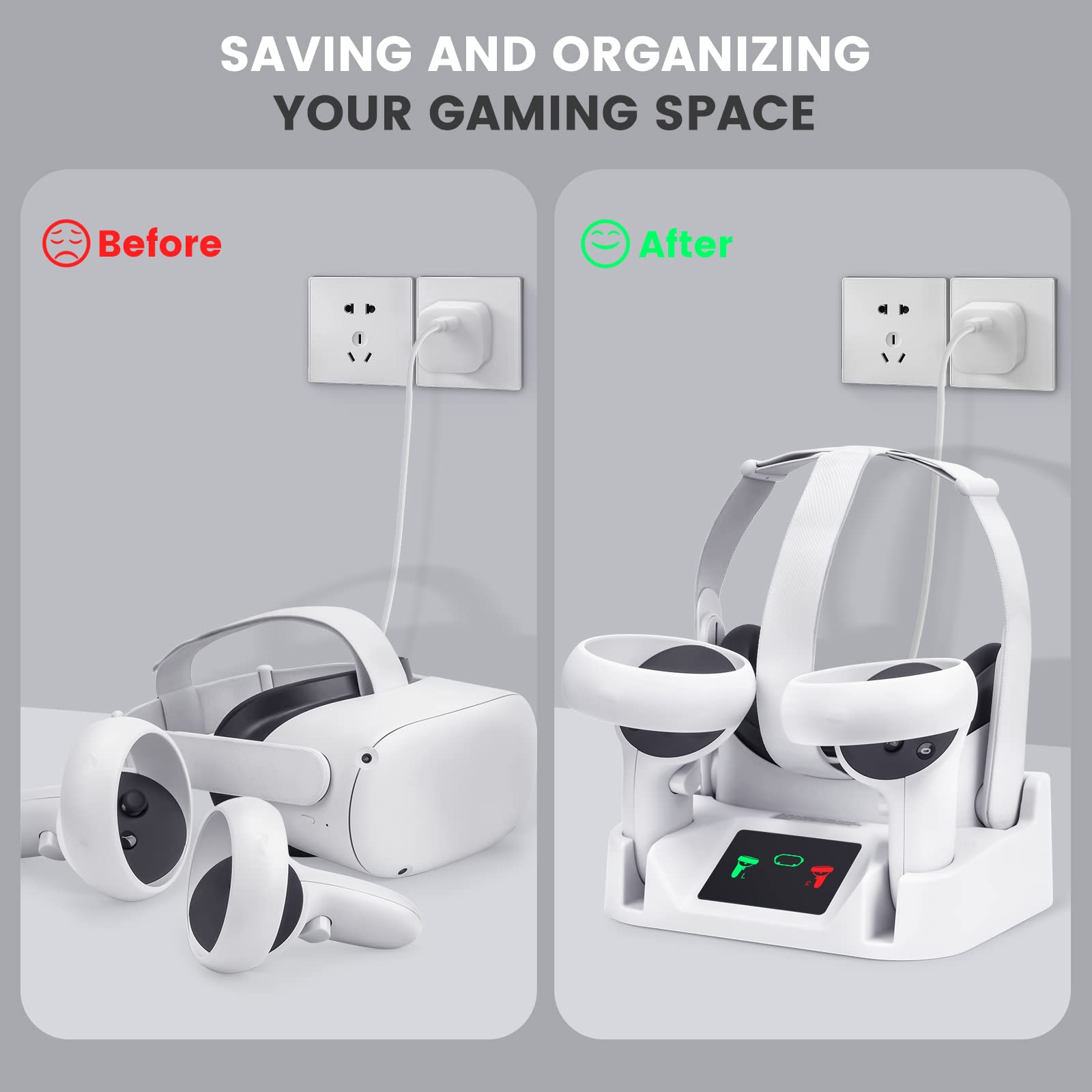 Meta Quest 2 Charging Dock with 2 Rechargeable Batteries - VR Headset & Controller Charging Station for Oculus Quest 2 (Not Compatible with Quest 3) | Includes USB-C Charger & Supports Elite Strap | Perfect for Gaming, VR Entertainment & Extended Play Sessions