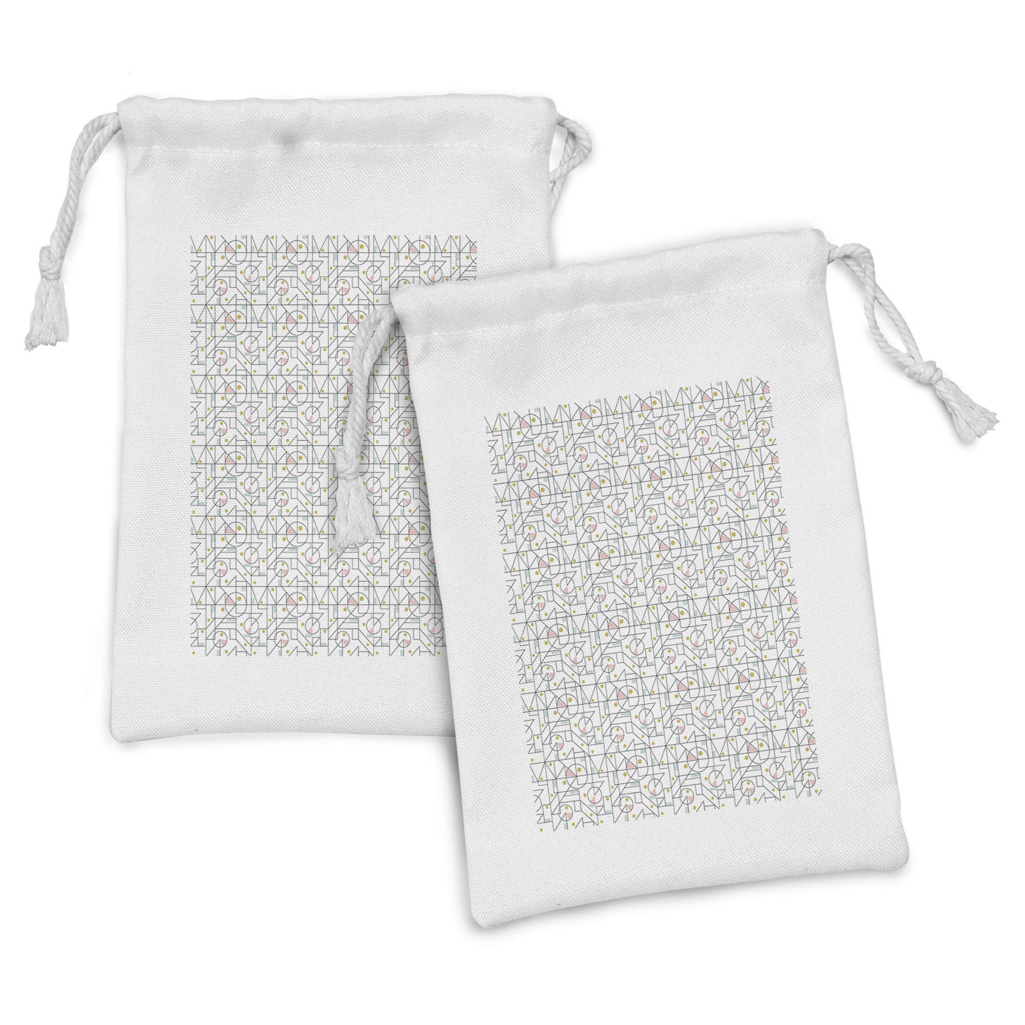 Ambesonne 2-Piece Geometric Fabric Pouch Set - Modernist Polka Dot & Oval Design Drawstring Bags (9