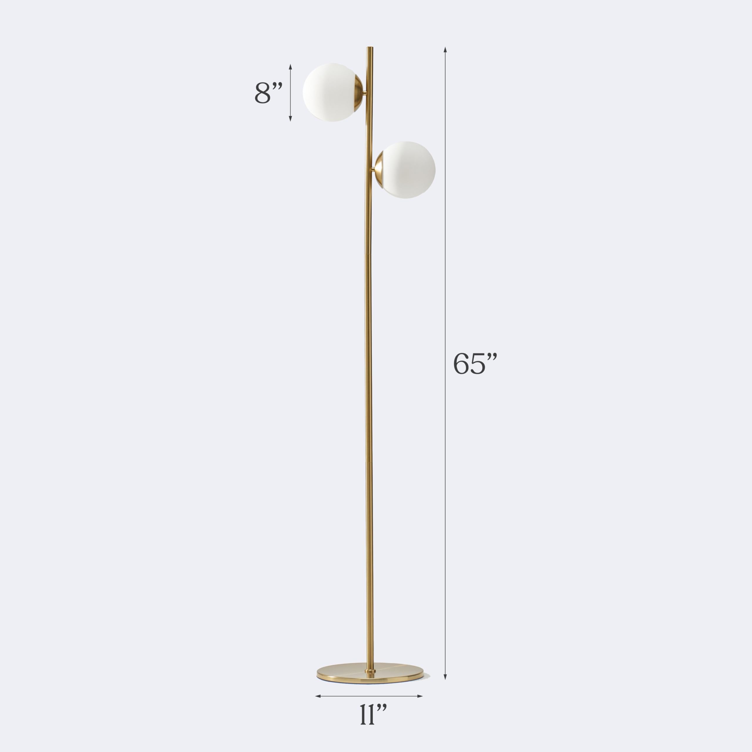 Brightech Sphere LED Floor Lamp - Mid-Century Modern 2 Globe Standing Light for Living Room, Bedroom & Office - Gold/Antique Brass - Perfect for Reading, Working & Contemporary Home Decor