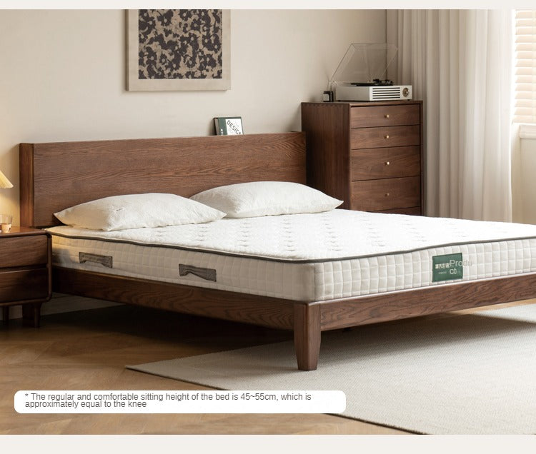 Solid Oak Wood Modern Bed Frame with LED Night Lights in Walnut Finish - Perfect for Bedroom Decor and Cozy Nighttime Ambiance
