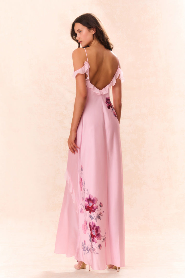 Elegant Silk Floral Maxi Dress for Women - Summer Beach Wedding Party Dress with Flowy Long Skirt & V-Neck - Perfect for Boho Vacations, Garden Parties & Date Nights