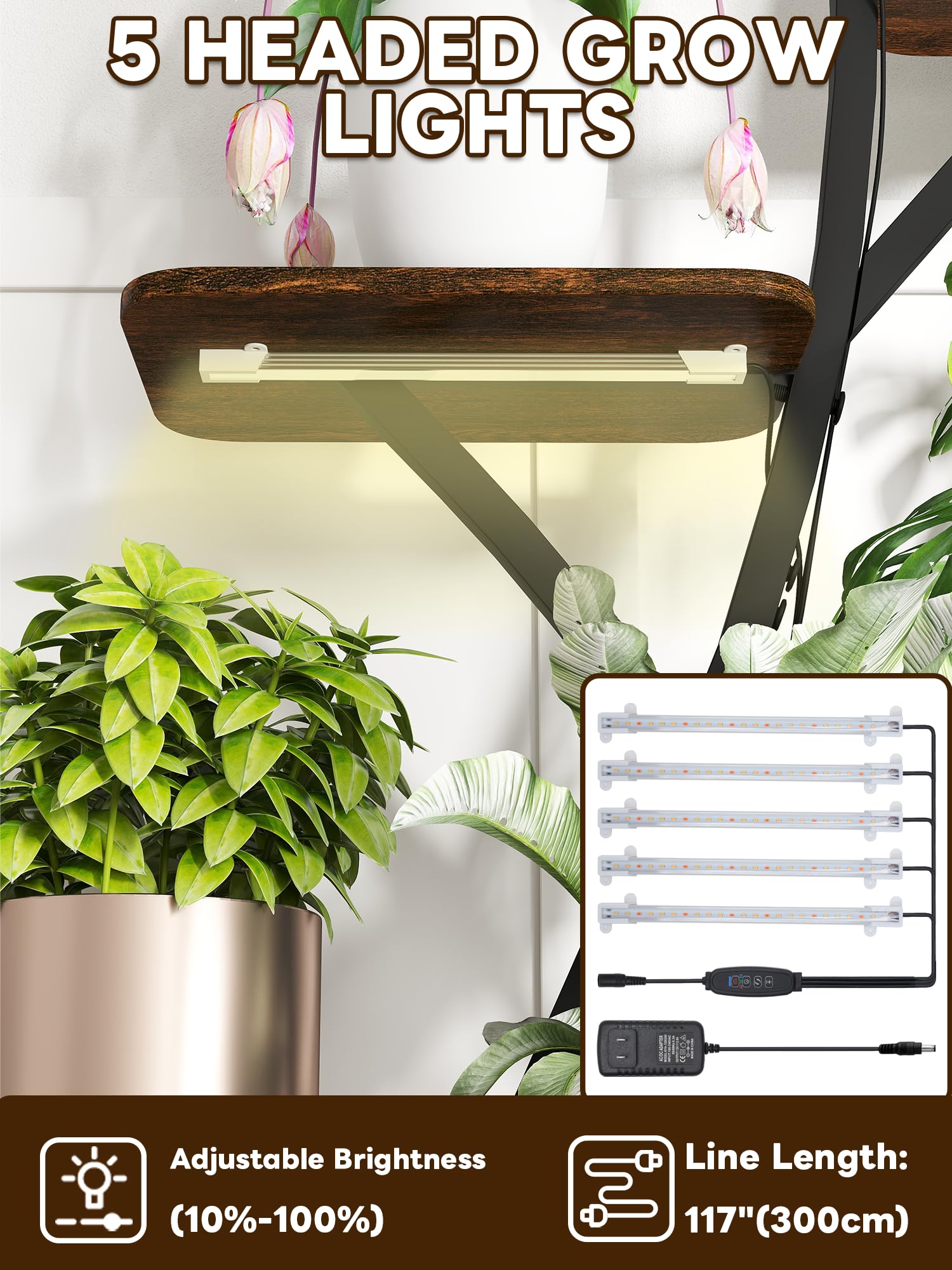 8-Tier Tall Metal Plant Stand with Grow Lights & Wheels - 64