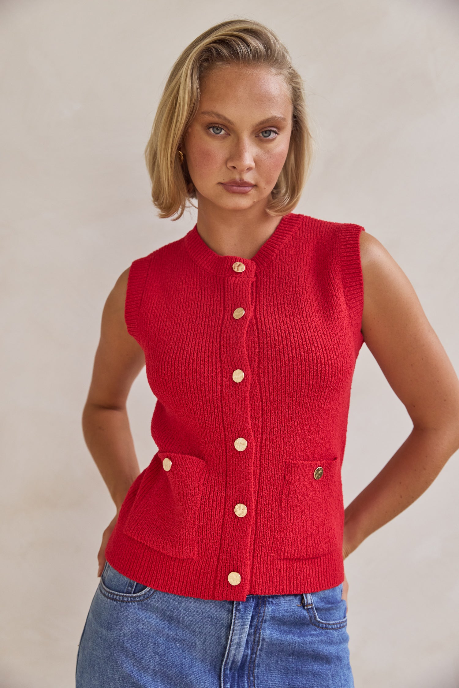 Camille Knit Vest for Women - Soft Red Cardigan Sweater | Perfect for Layering, Office Wear & Casual Outfits