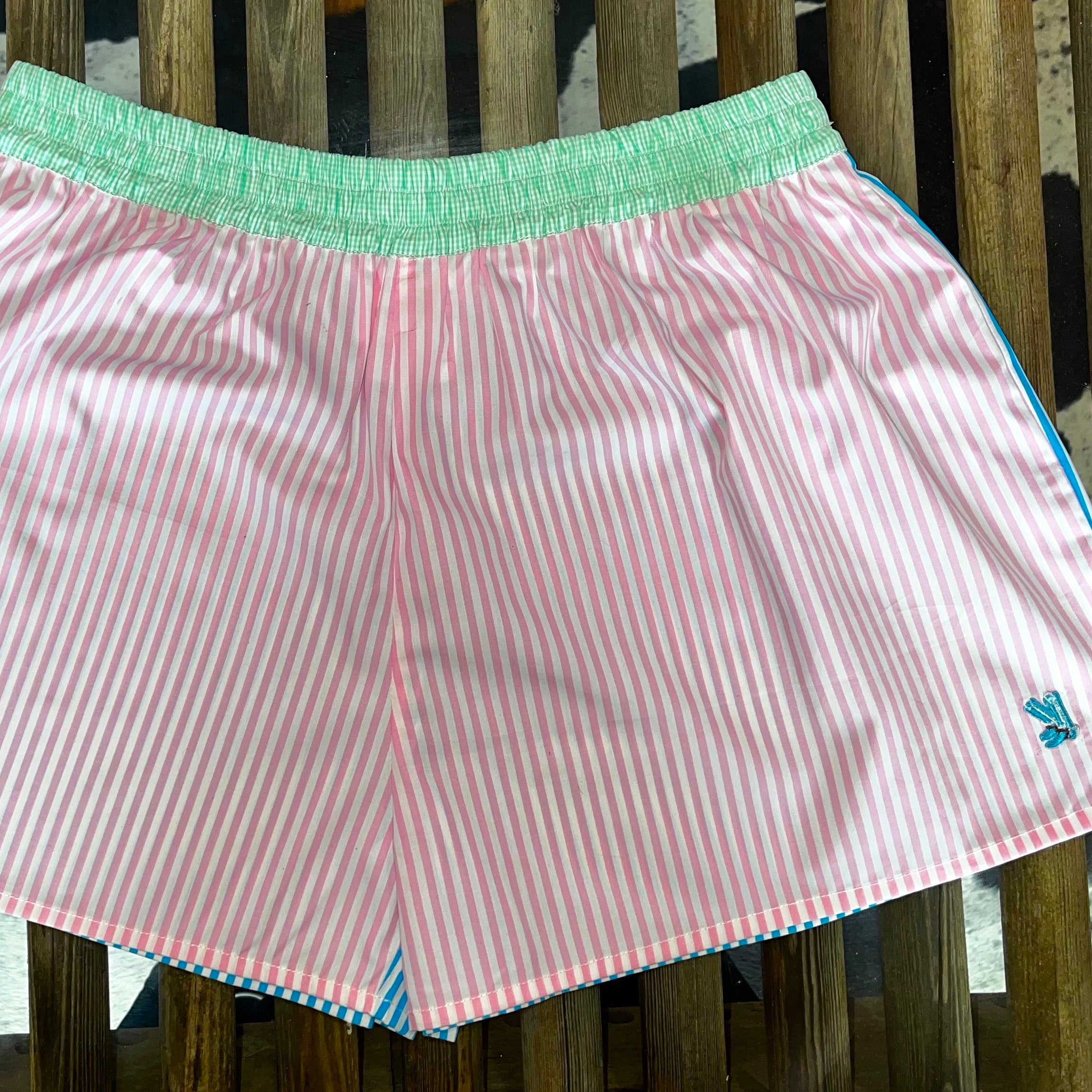 Women's Cotton Boxer Shorts - Pink & Aqua Striped Comfort Underwear for Sleep, Lounge & Travel