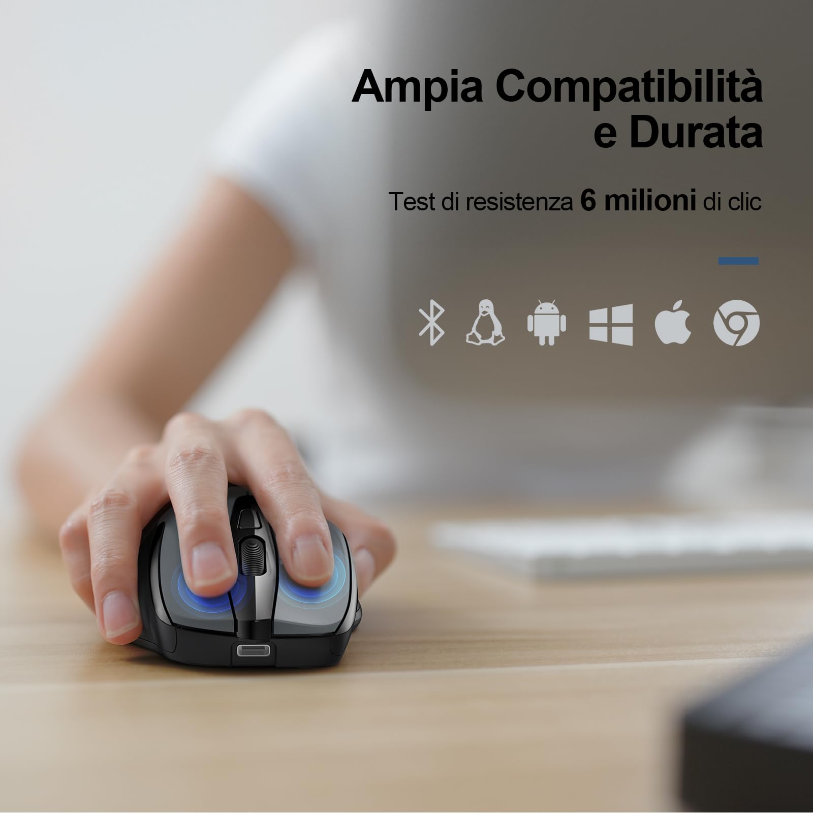TECKNET Rechargeable Bluetooth Mouse, Wireless Silent Mouse with Tri-Mode (BT 5.0/3.0 + 2.4G), 4800 DPI Ergonomic Portable Mouse for Laptop, Mac OS, Android, Windows - Perfect for Office, Home & Travel Use