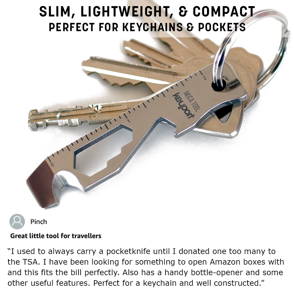 Keyport MOCA 10-in-1 Stainless Steel Keychain Multitool - EDC Gear with Pry Bar, Bottle Opener, Screwdriver, Box Cutter & Cord Cutter | TSA Approved Key Organizer | Perfect for Everyday Carry, Outdoor Adventures & Emergency Situations