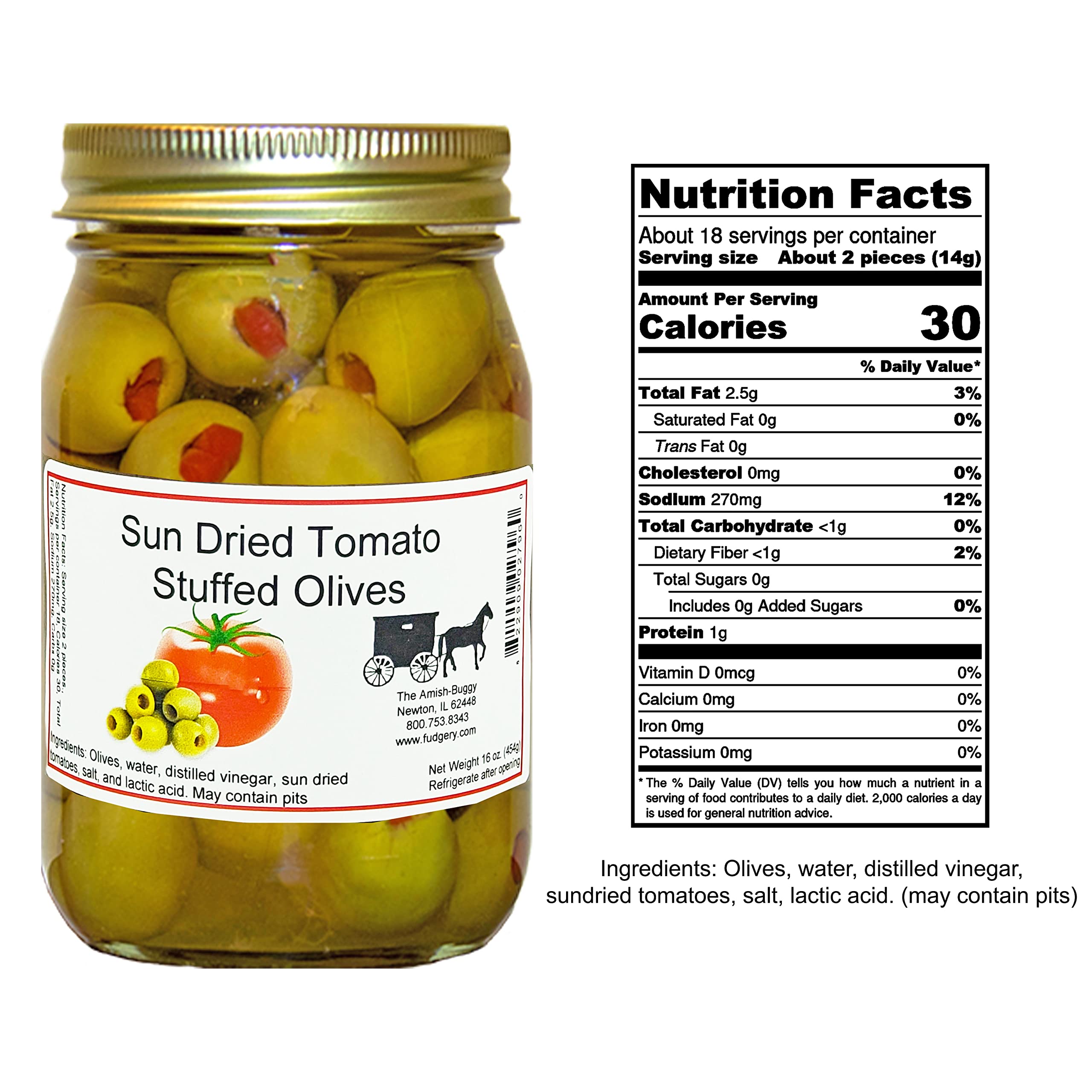 Large Stuffed Olives - Sun Dried Tomato Filled | 2 Pack 16 oz Jars | Gourmet Appetizers, Charcuterie Boards & Mediterranean Recipes