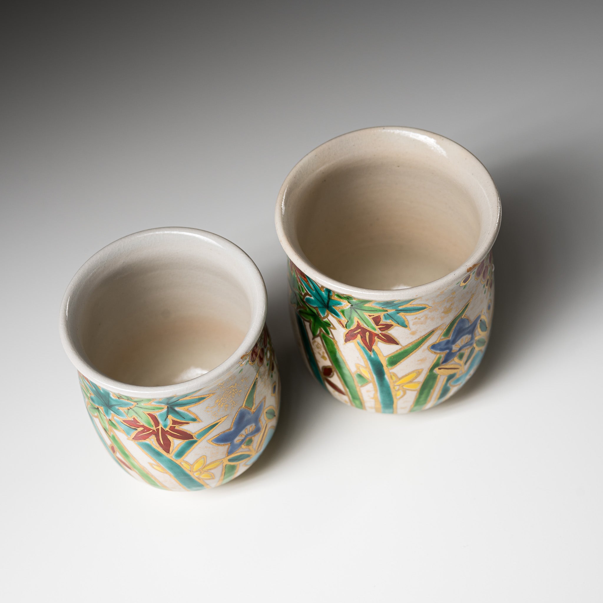 Handmade Kyoto Kiyomizu Ware Kinsai Flower Pair Cups - Authentic Japanese Ceramic Tea Cups for Matcha, Sencha & Traditional Tea Ceremonies