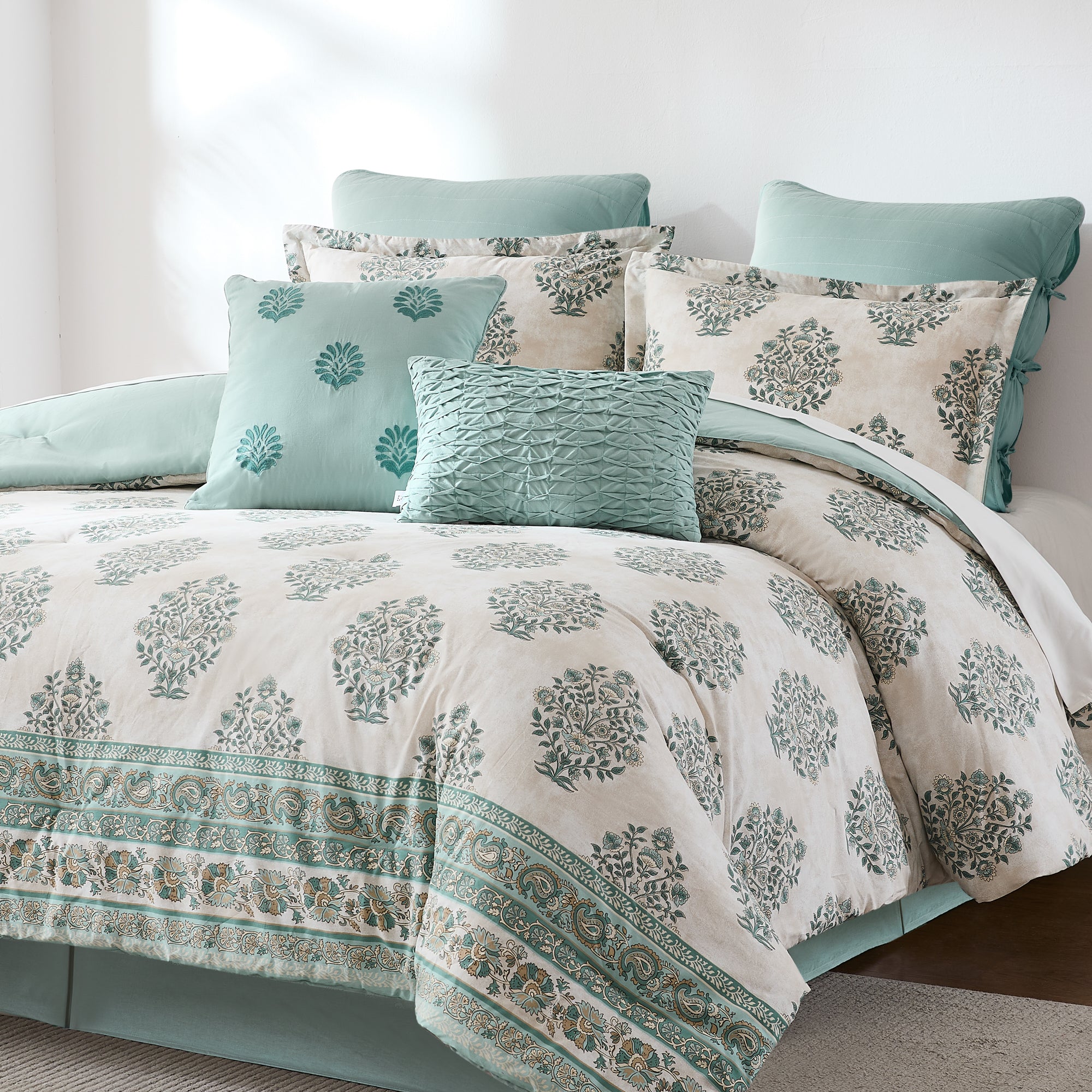 Sofia Floral Block Bouquet Cotton Comforter Set - Soft & Breathable Bedding for Cozy Bedroom Decor, Perfect for Master Bedroom, Guest Room & Dorm