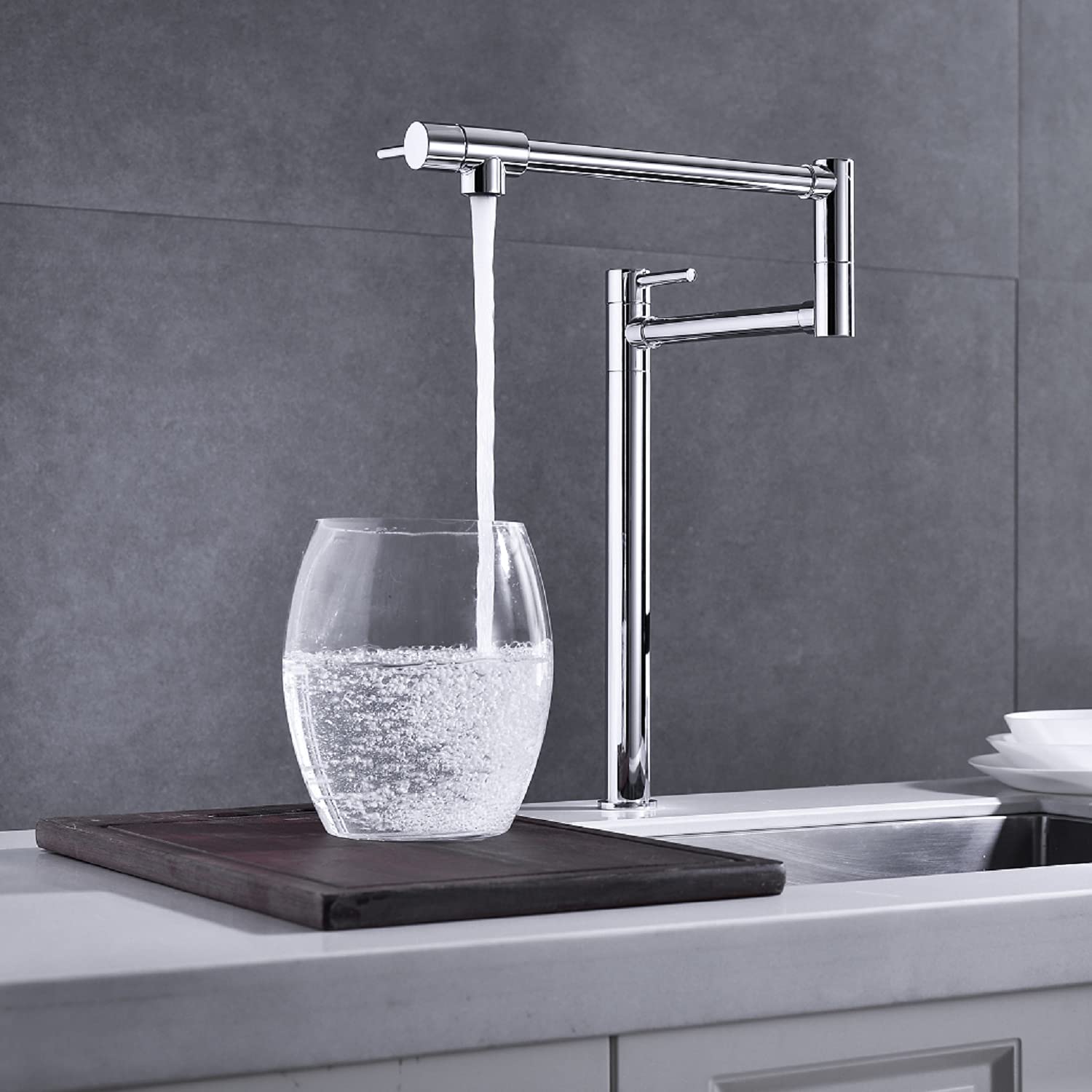 **Brass Deck Mount Pot Filler Faucet with Extension Shank - Dual Swing Single Hole Faucet for Kitchen Sink & Bathroom - Chrome Finish - Perfect for Cooking & Washing**