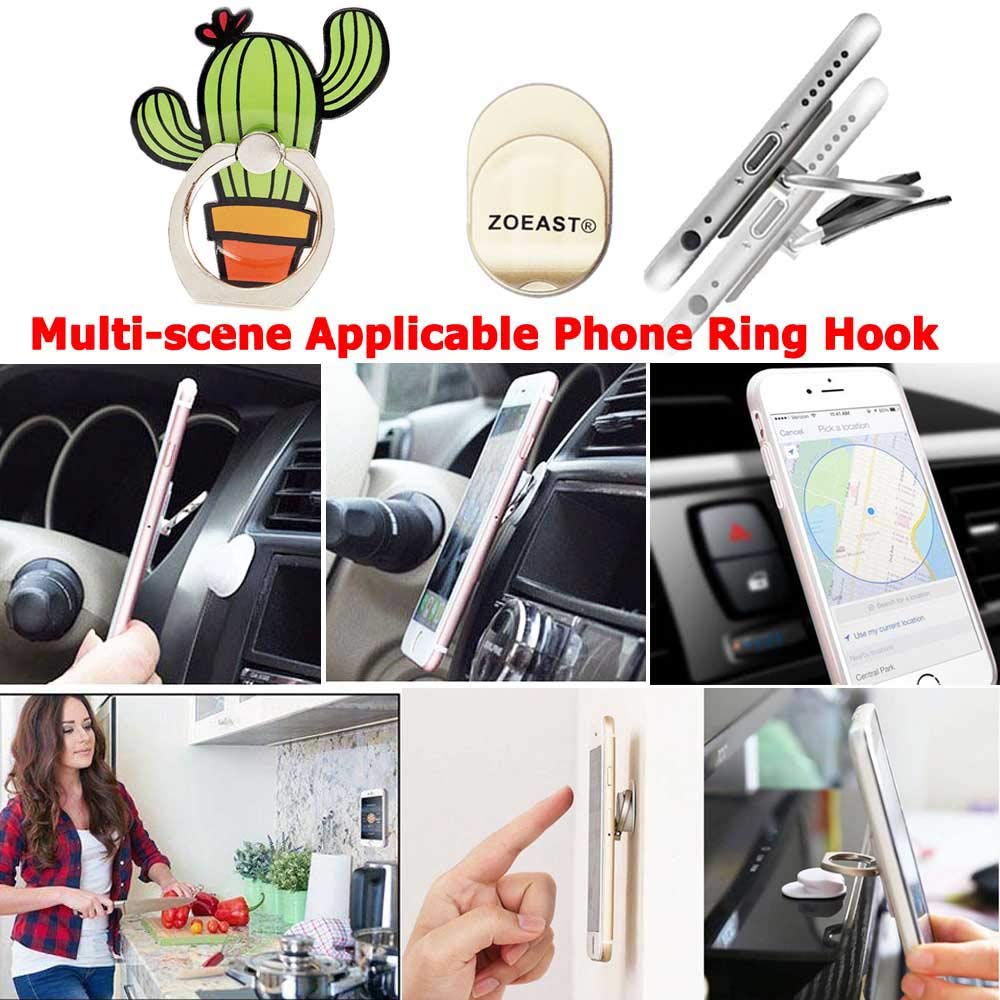 ZOSTLAND 3-Pack Cactus Phone Ring Holder - 360° Adjustable Finger Grip Stand for iPhone 15 14 13 12 11 Pro Max Plus & iPad - Universal Phone Case Mount for Desk, Car, Travel & Outdoor Use (Green Summer Desert Style)