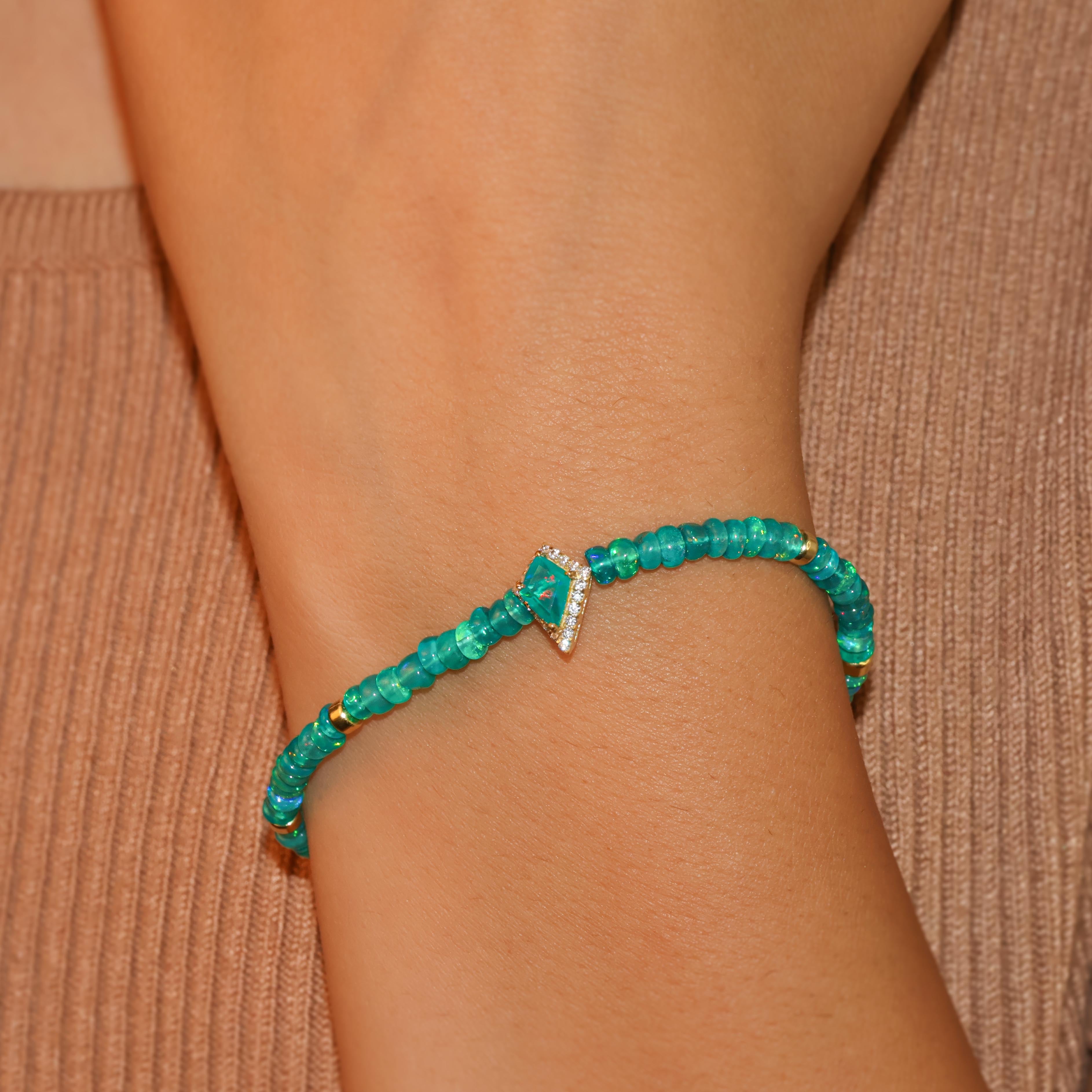 Natural Green Opal Gemstone Kite Charm Plain Beaded Bracelet for Women - Boho Chic Jewelry for Everyday Wear, Gift Giving & Spiritual Healing