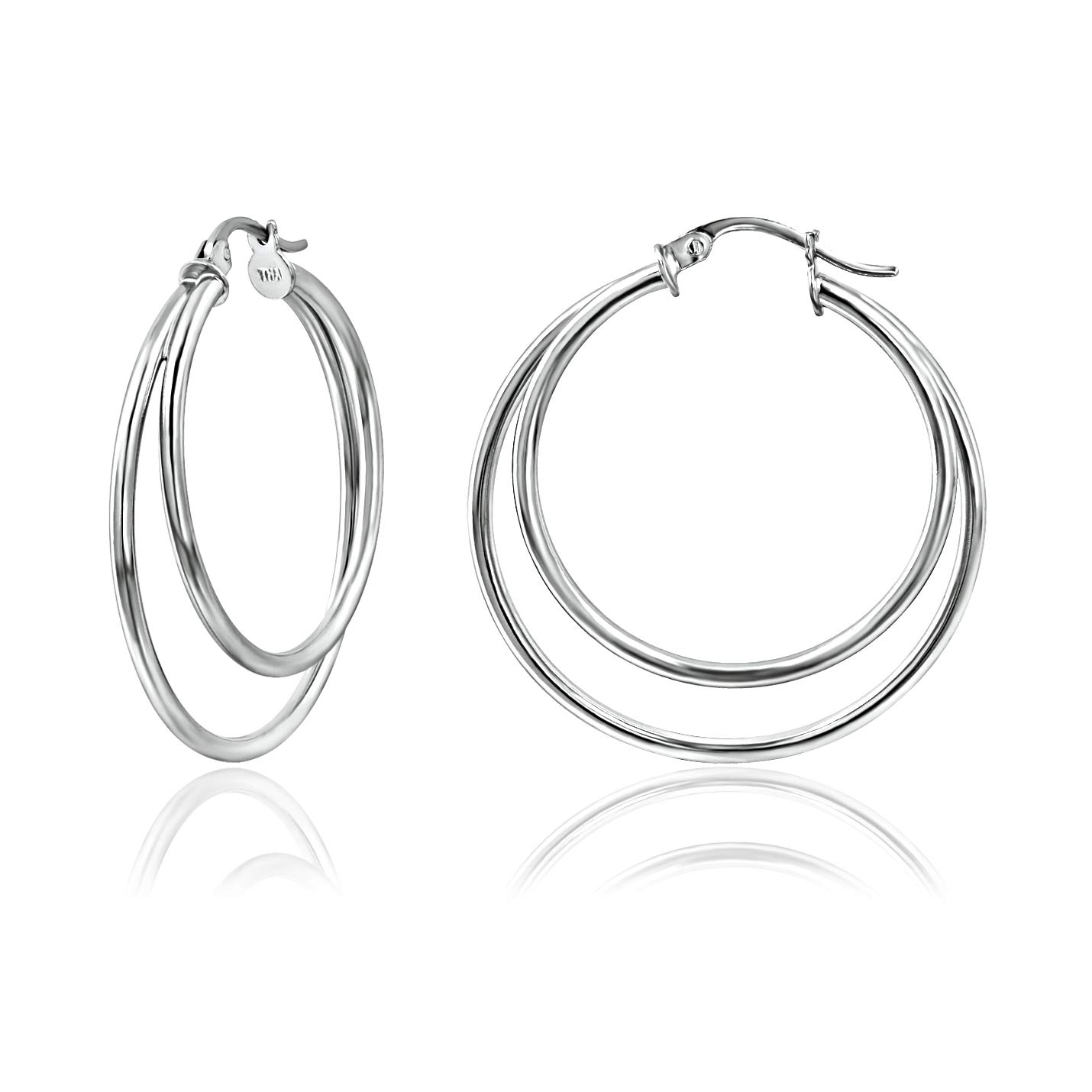 Sterling Silver Double Circle Hoop Earrings for Women, 30mm Round-Tube Dangle Earrings - Perfect for Everyday Wear, Parties & Gifts