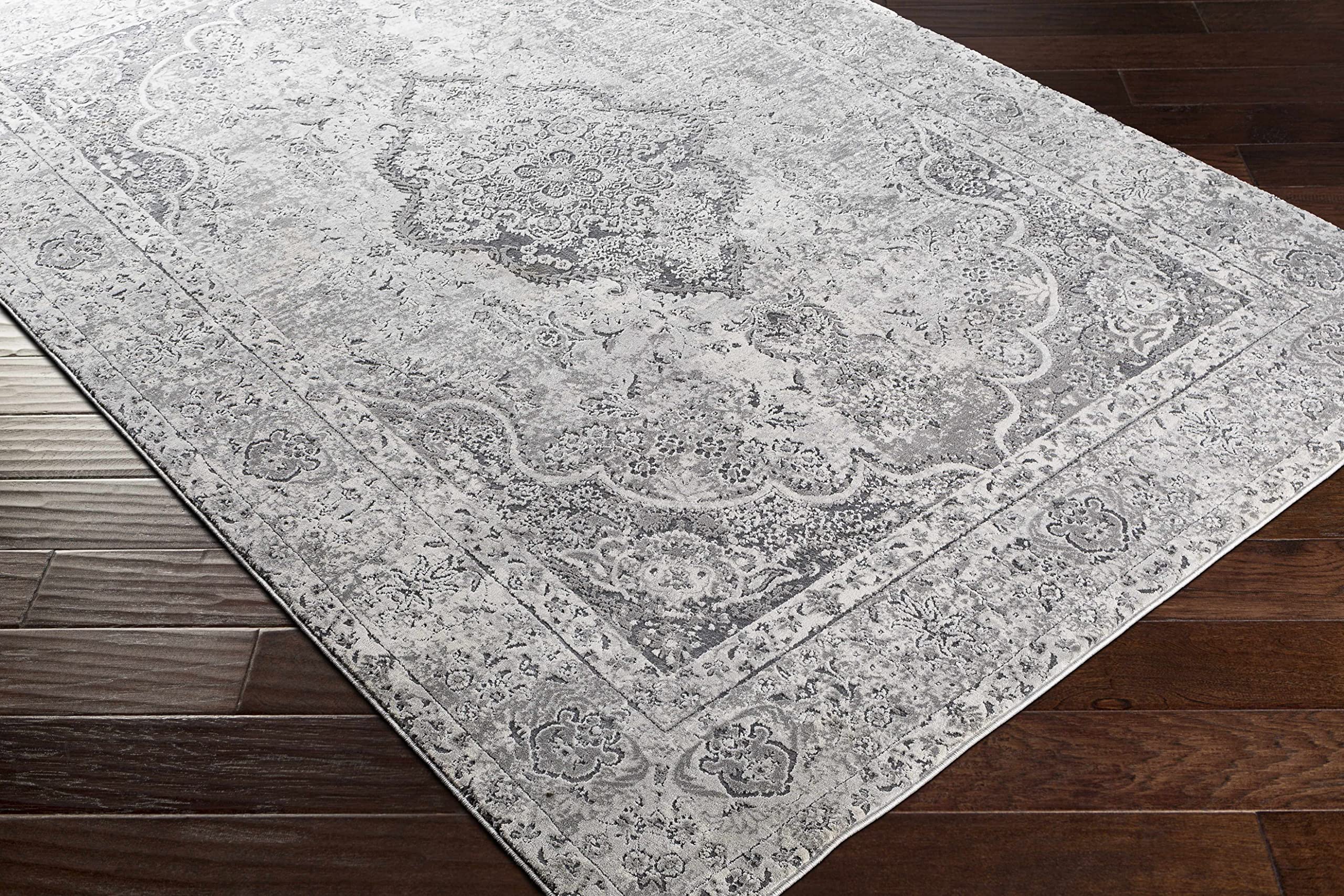 Hauteloom Bursledon Traditional Round Area Rug - Gray, Charcoal, Off White - 7'10
