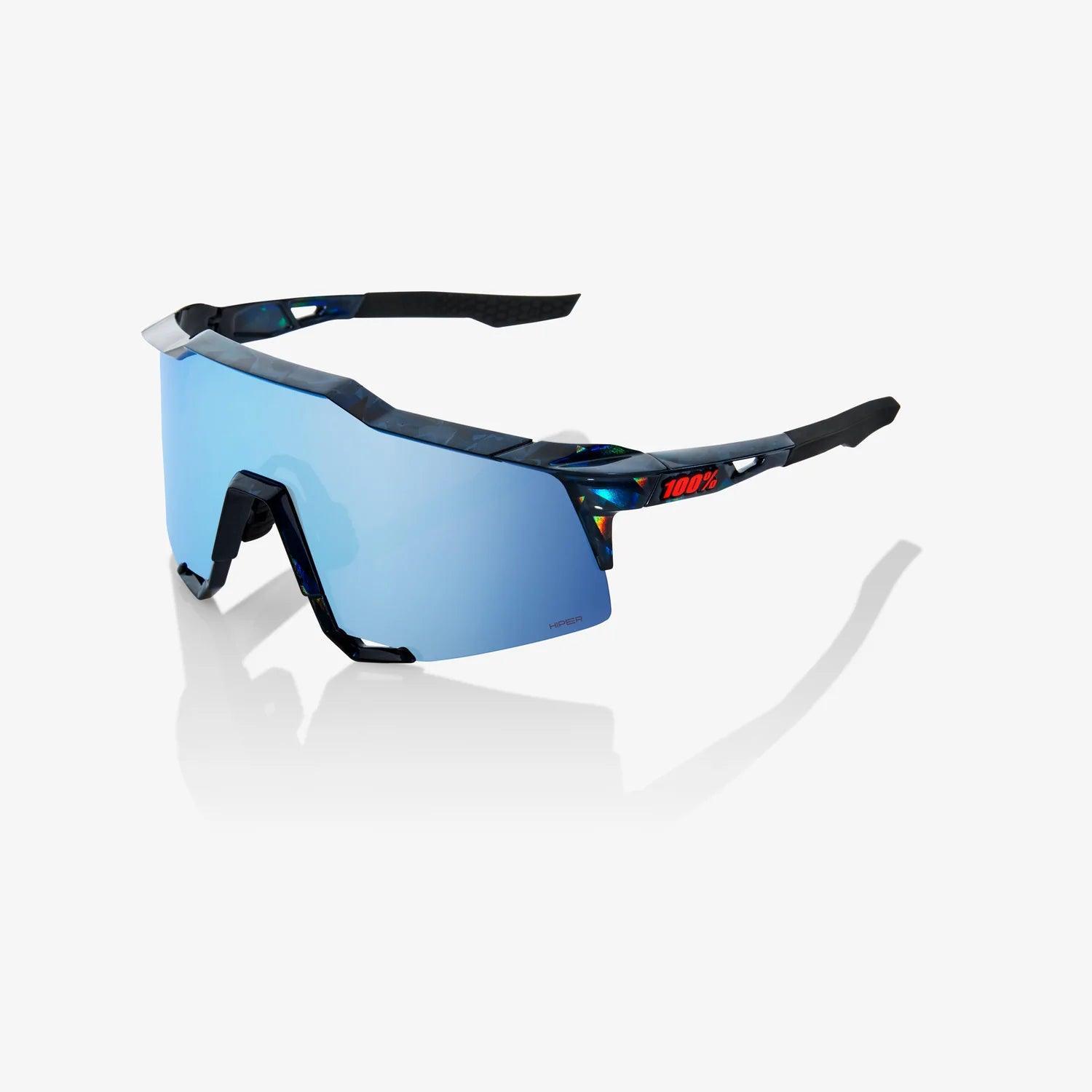 100% UV Protection SPEEDCRAFT Sunglasses - Black Holographic Frame with HiPER Blue Multilayer Mirror Lens for Driving, Running & Outdoor Sports
