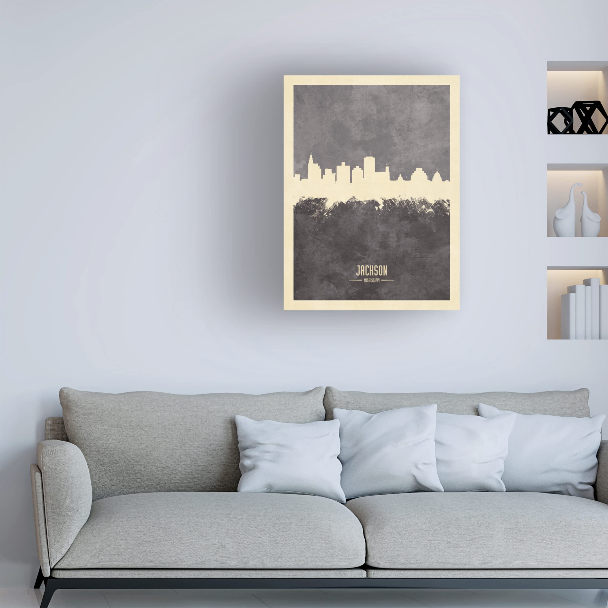 Michael Tompsett Jackson Mississippi Skyline Gray Canvas Wall Art Print - Modern Home & Office Decor for Living Room, Bedroom, or Gift