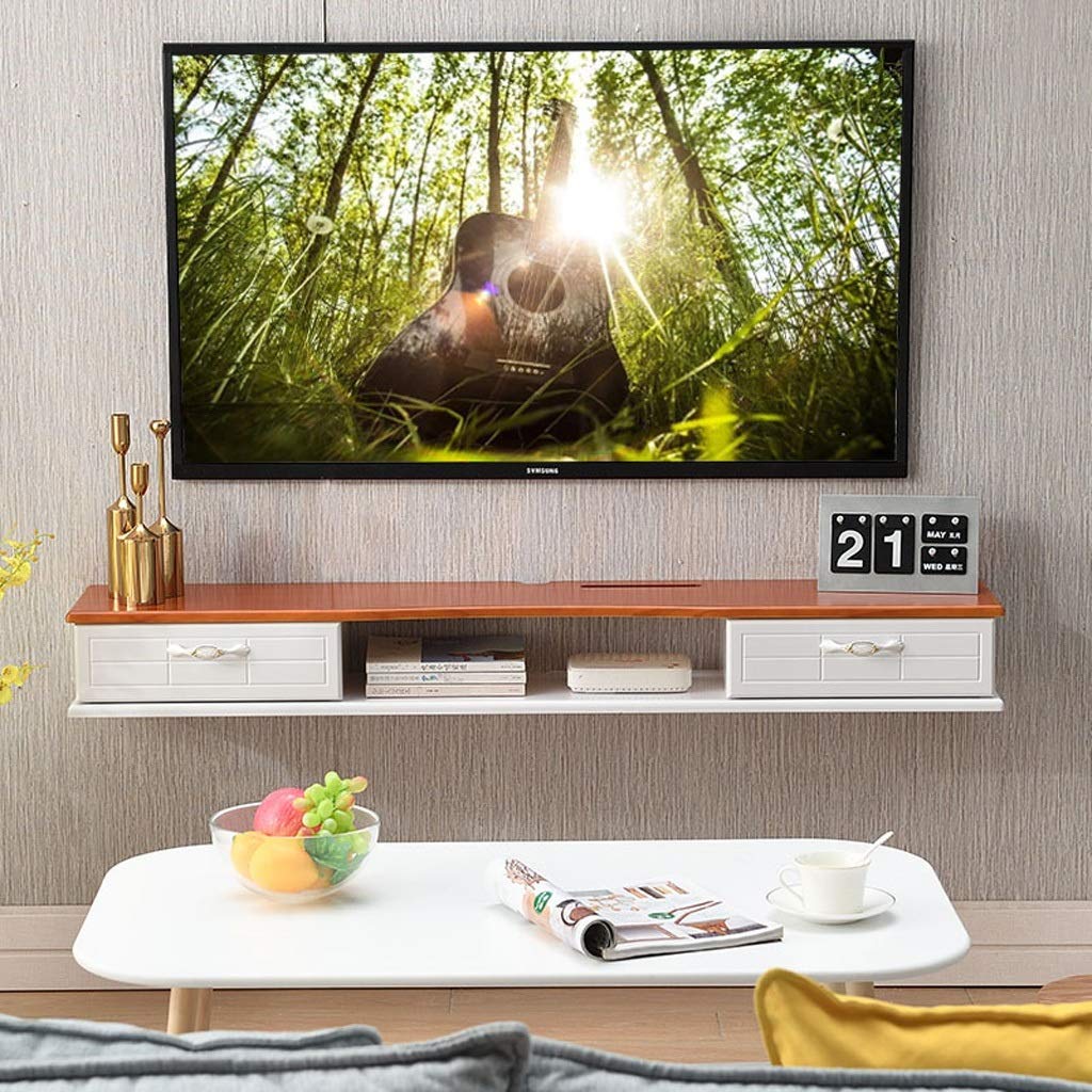 Wall Mounted Floating Shelf for WiFi Router, Set-Top Box & TV Accessories - White & Wood Console Shelf (12x24x16cm) - Perfect for Living Room, Bedroom & Home Office Organization