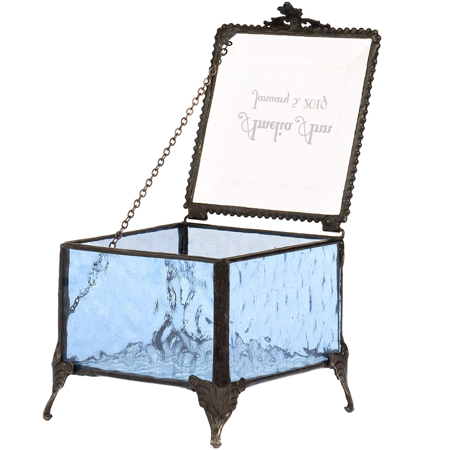 Personalized Baby Keepsake Box - Custom Engraved Christening Gift Box for Baptism, First Communion & Baby Shower - Blue Glass Jewelry Trinket Storage - Perfect for Newborn Memories & Special Occasions - J Devlin Box 837 EB217-2