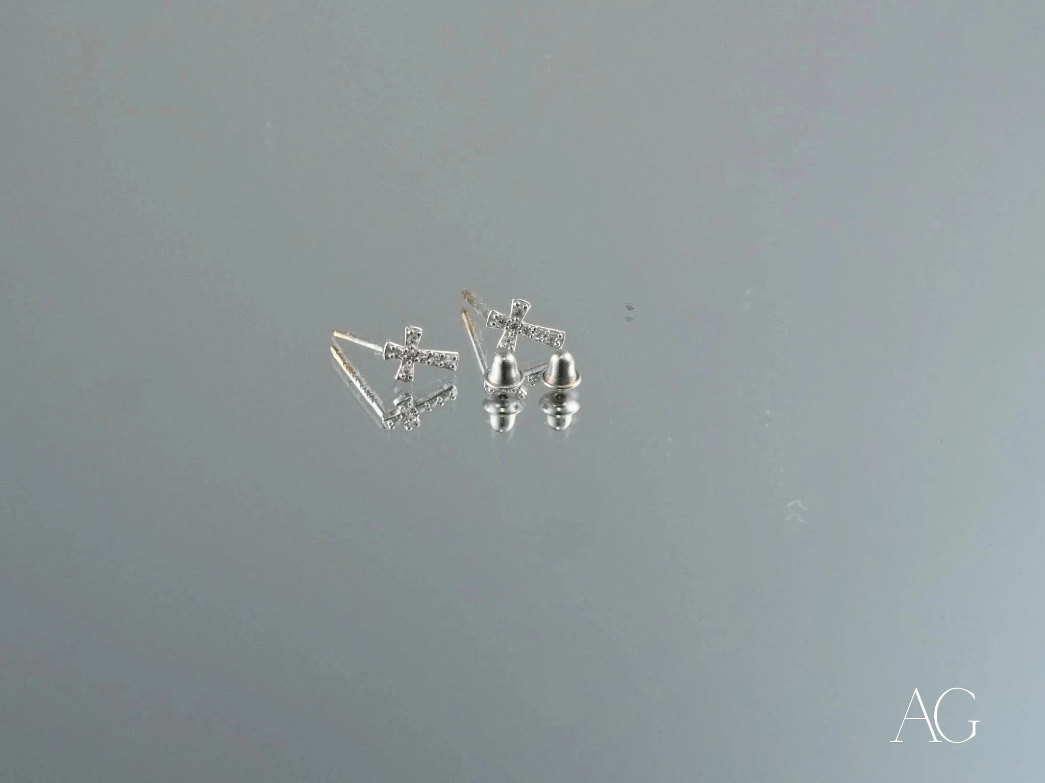 18K White Gold Celestial Cross CZ Earrings for Women - Elegant Cubic Zirconia Stud Earrings - Perfect for Church, Weddings, and Special Occasions