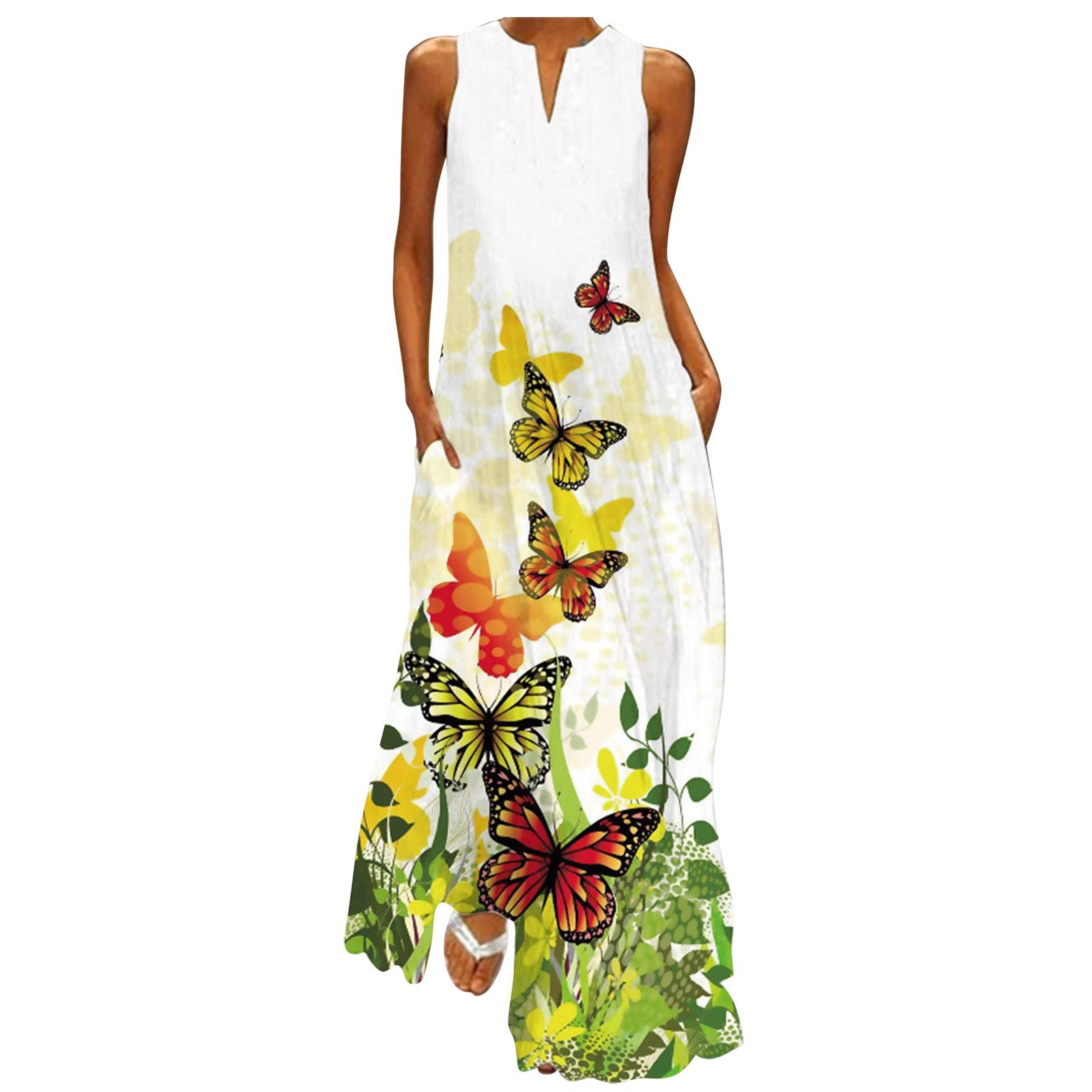 Elegant Women's Maxi Long Dress - Casual V Neck Plus Size Loose Swing Summer Sleeveless Dress for Beach, Party & Vacation Wear