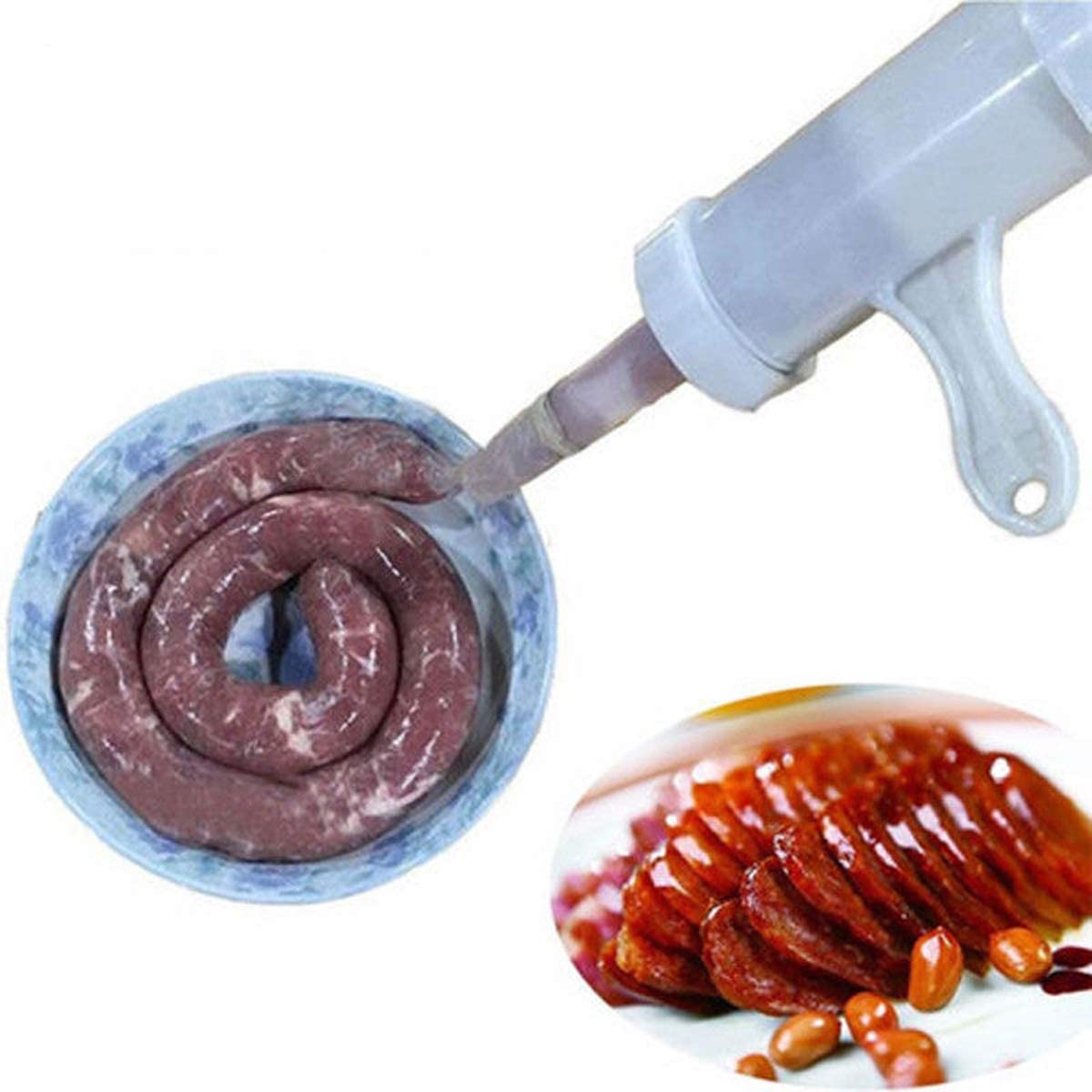 Premium Manual Sausage Stuffer - Hand Operated Meat Filler & Salami Maker with Stainless Steel Funnel (White, Large Size) - Perfect for Home Kitchen, BBQ Parties & Charcuterie Making