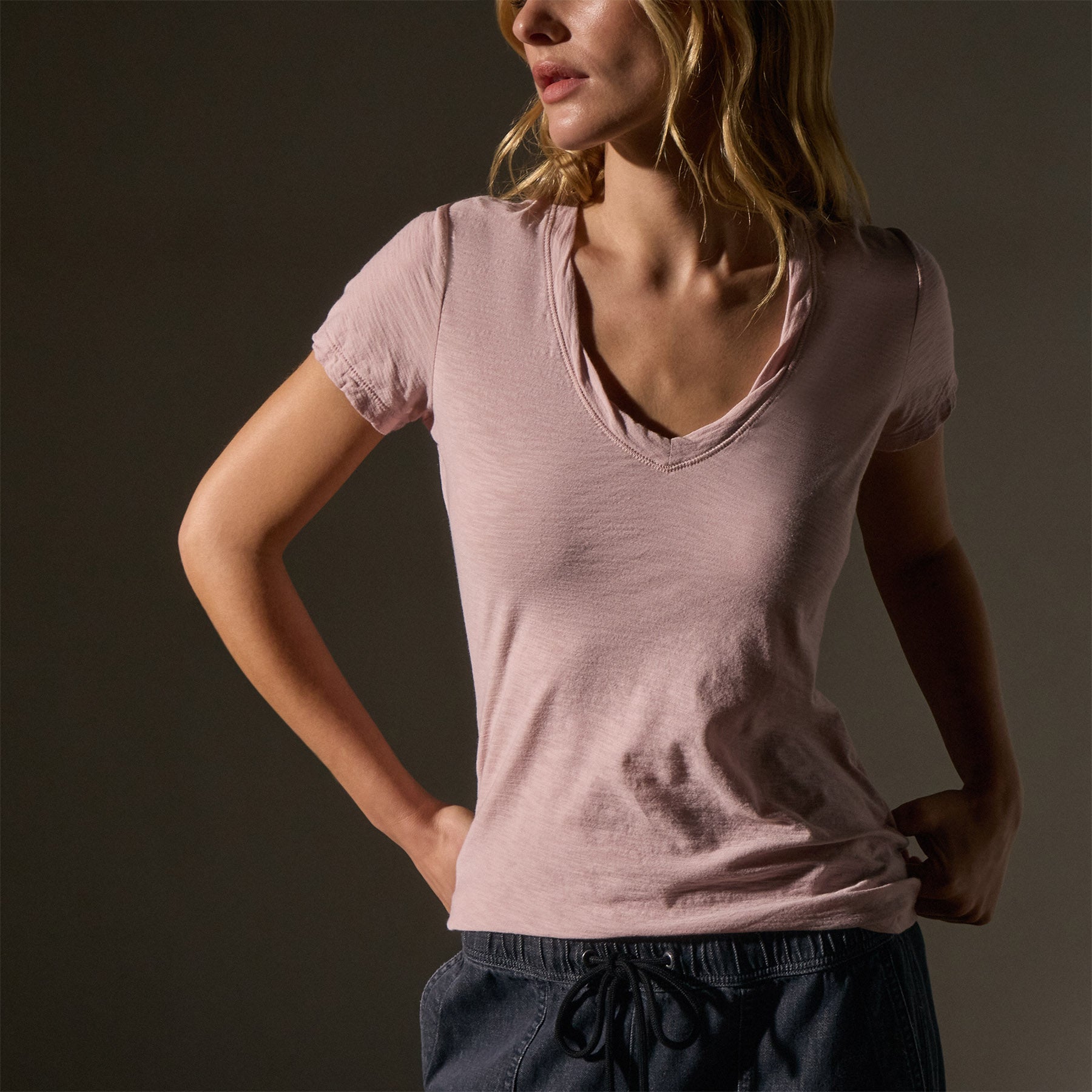 Sheer Slub Casual V-Neck T-Shirt for Women - Soft & Breathable Cotton Blend - Perfect for Everyday Wear, Layering, and Casual Outfits