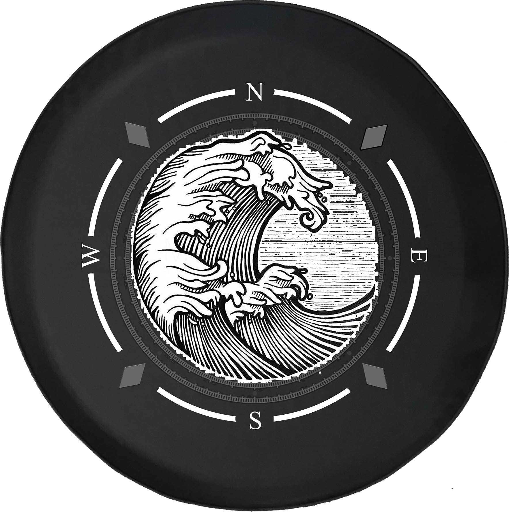 American Unlimited Spare Tire Cover with Compass & Ocean Waves Design - Universal Fit for SUV, Trailer, RV & Most Vehicles | Durable Wheel Protector for Off-Road Adventures & Camping Trips